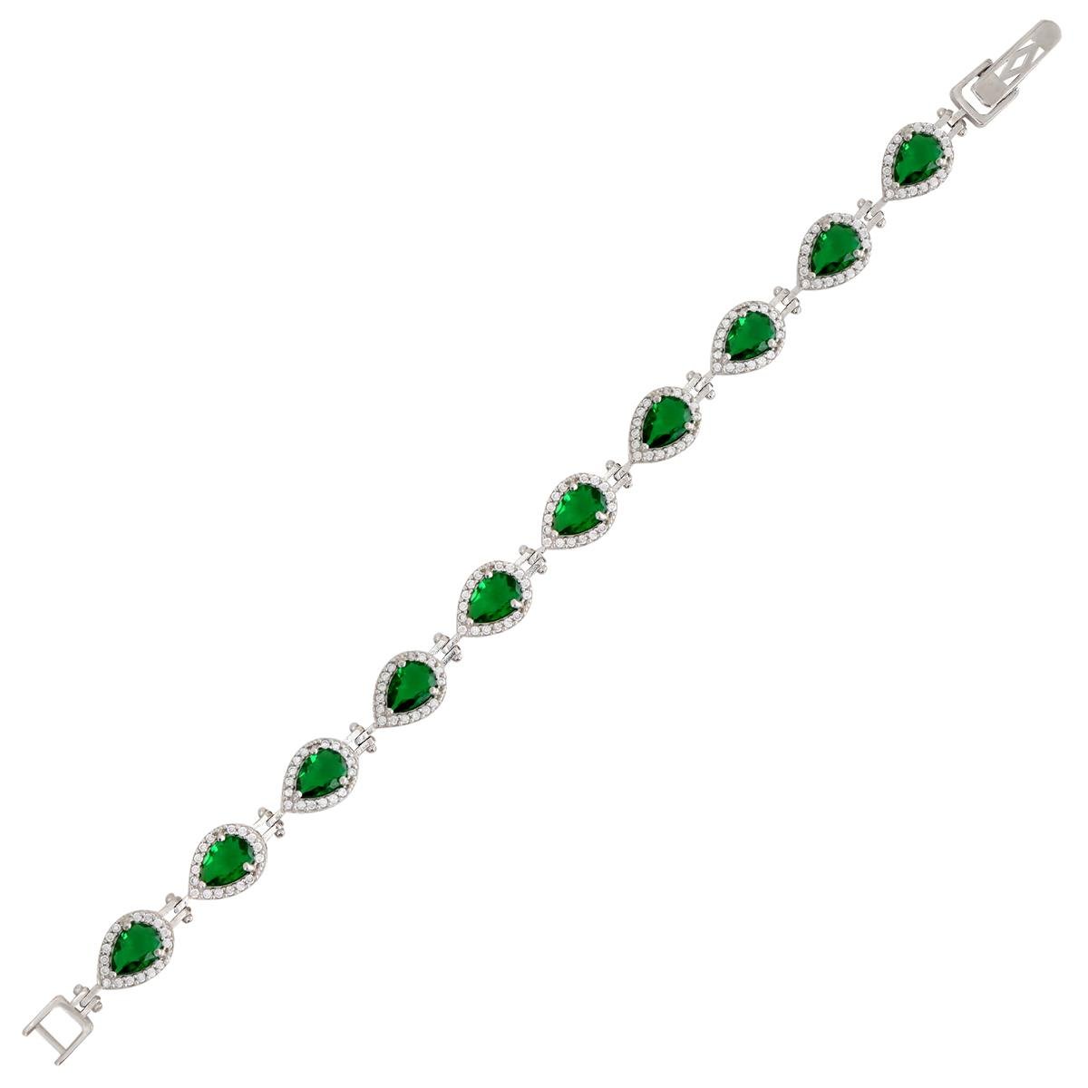 925 Ayar Gümüş Zümrüt Taş Damla Su Yolu Bileklik