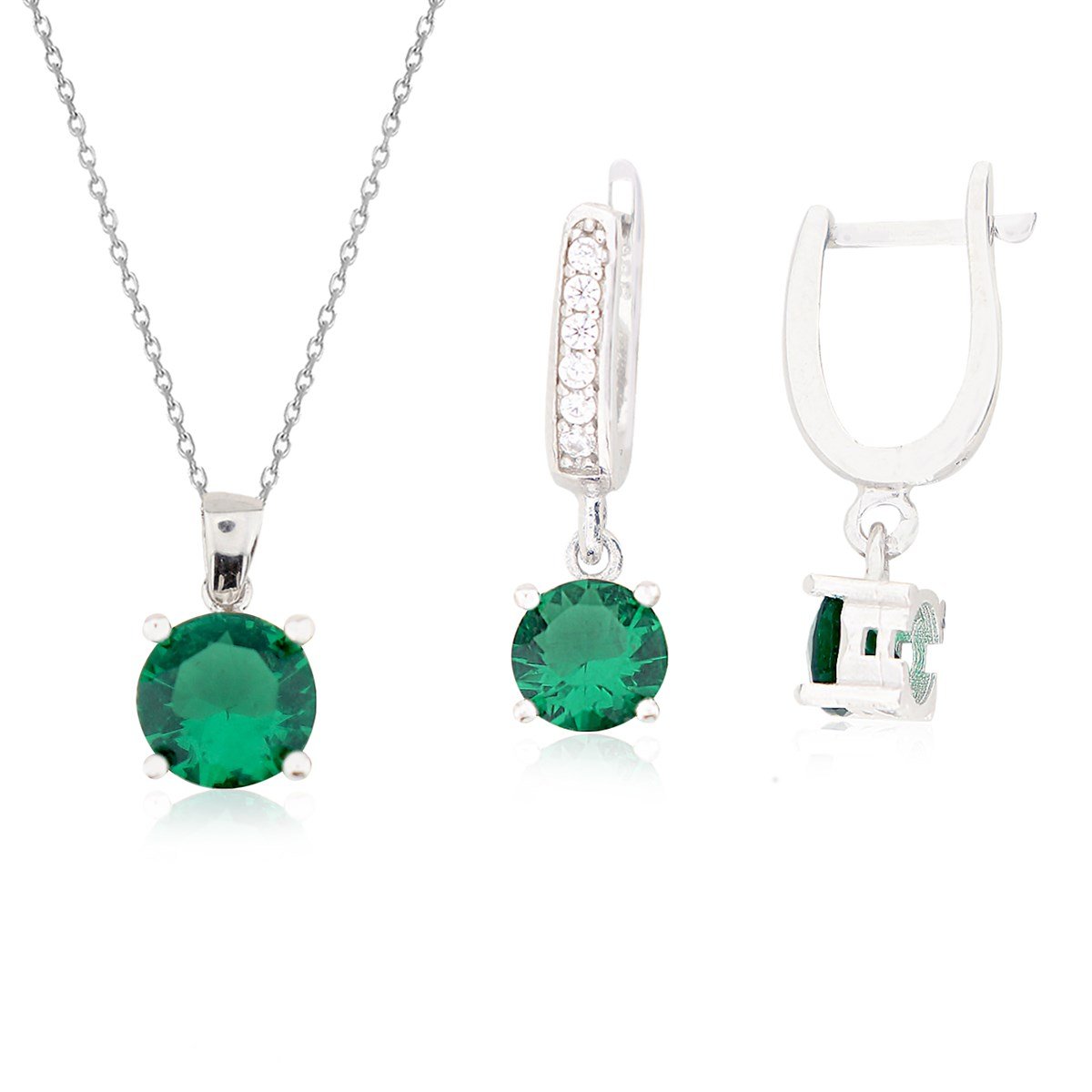 925 Ayar Gümüş Zümrüt Taşlı Takı Seti