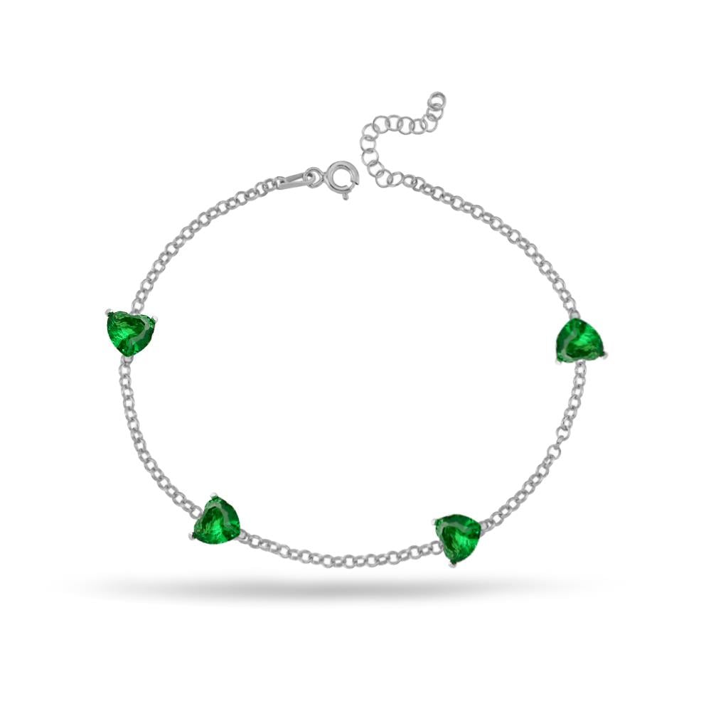 925 Ayar Gümüş Zümrüt Taşlı Zarif Kalp Bileklik
