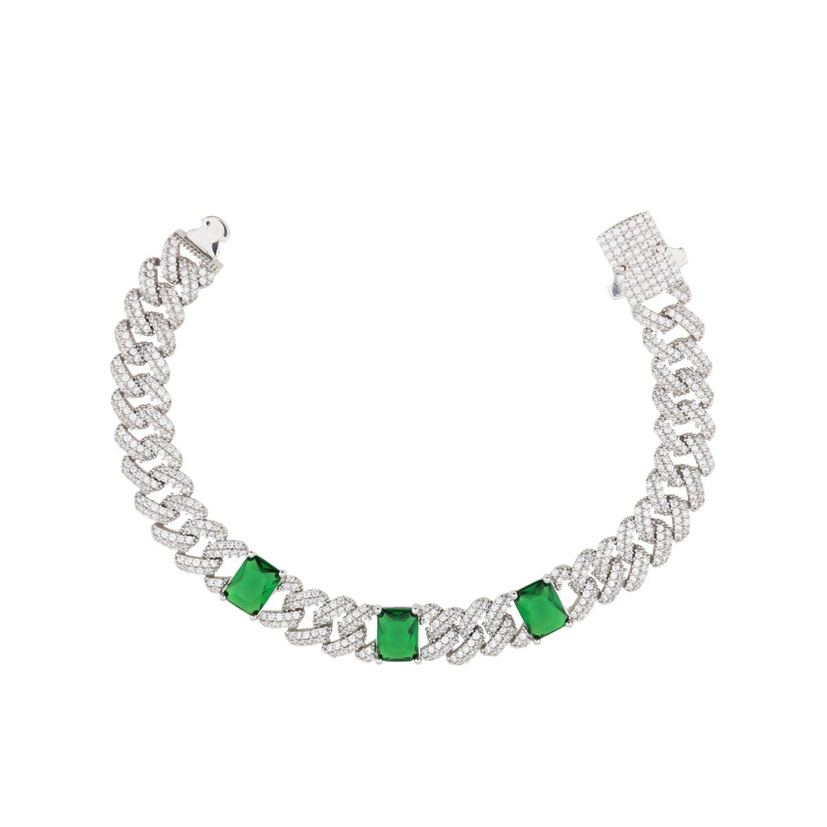 925 Ayar Gümüş Zümrüt Taşlı Zincir Bileklik 