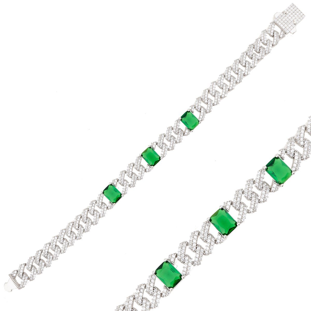 925 Ayar Gümüş Zümrüt Taşlı Zincir Bileklik 