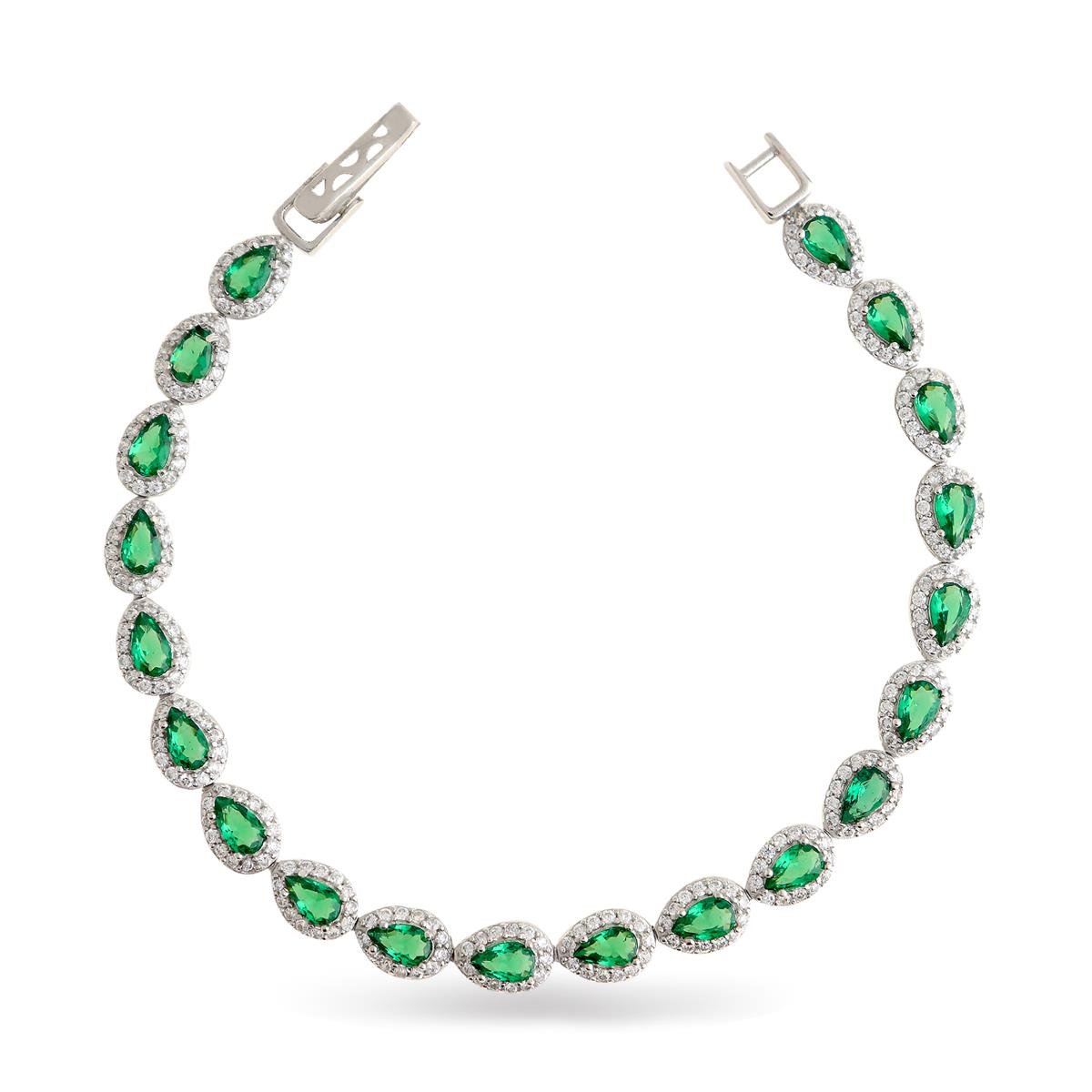 925 Ayar Gümüş Zümrüt Yeşili Damla Su Yolu Bileklik