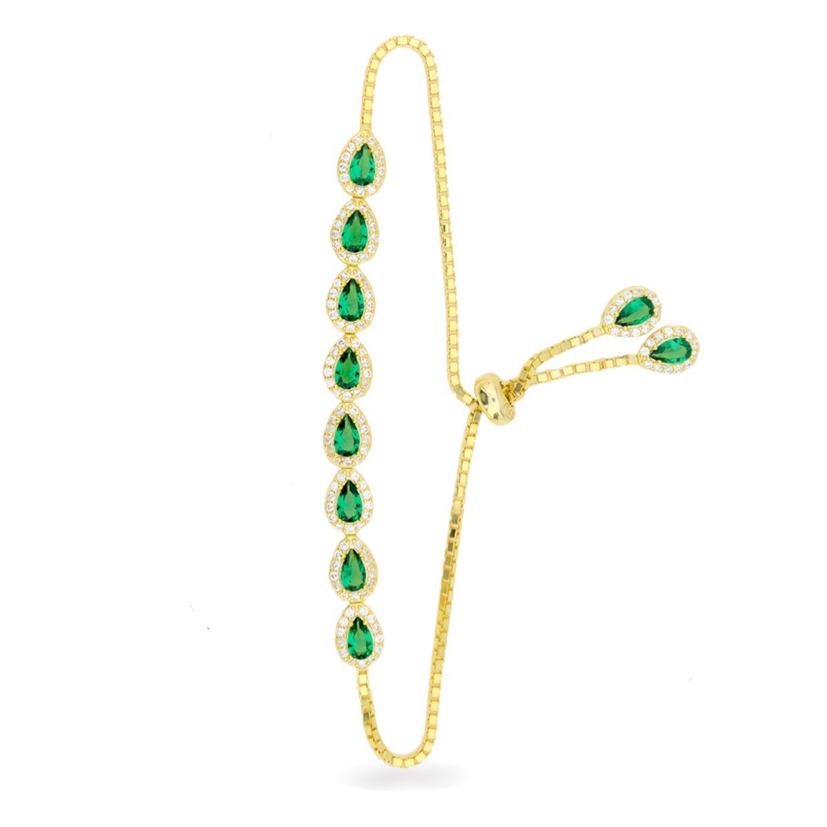 925 Ayar Gümüş Zümrüt Yeşili Damla Taş Gold Bileklik