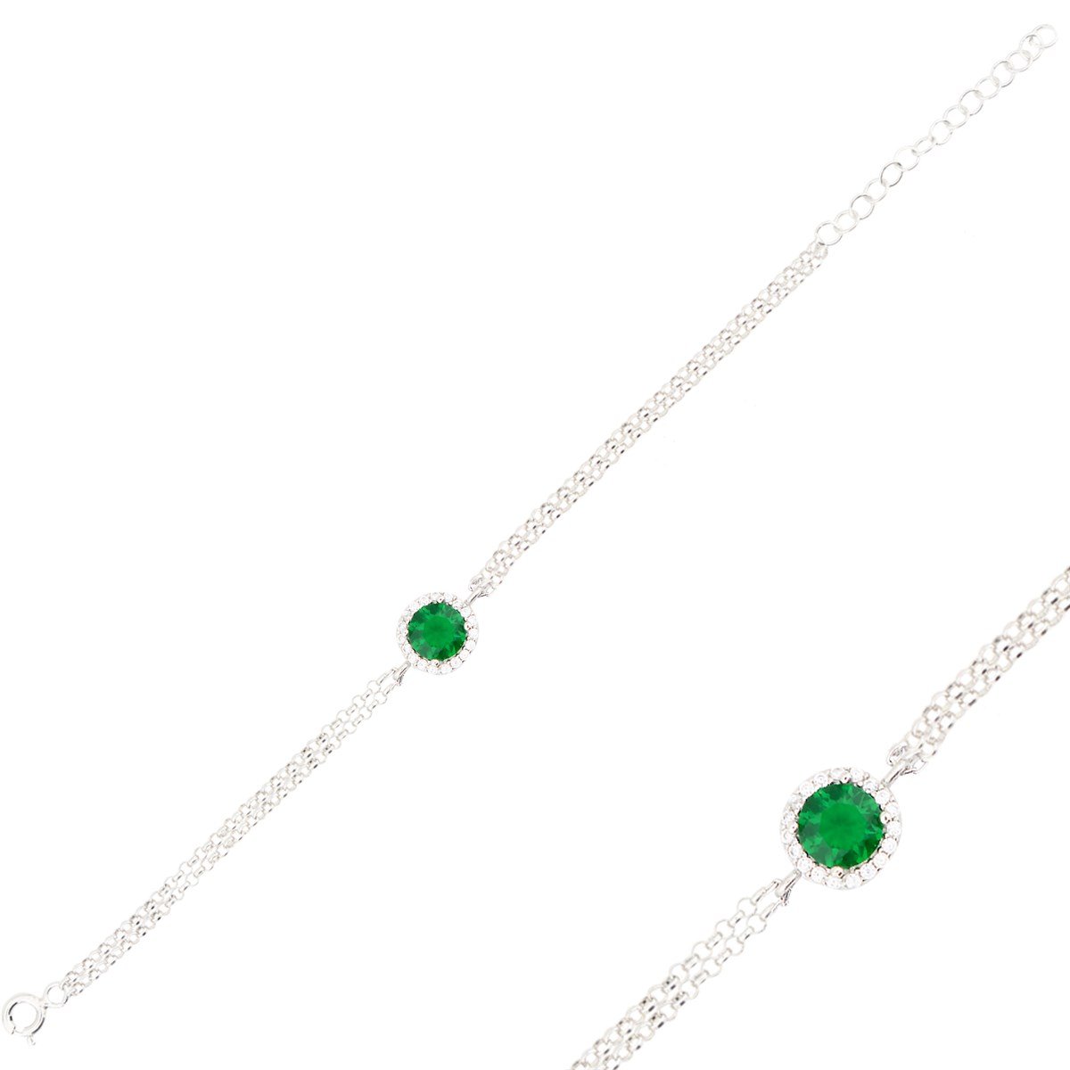 925 Ayar Gümüş Zümrüt Yuvarlak Takı Seti