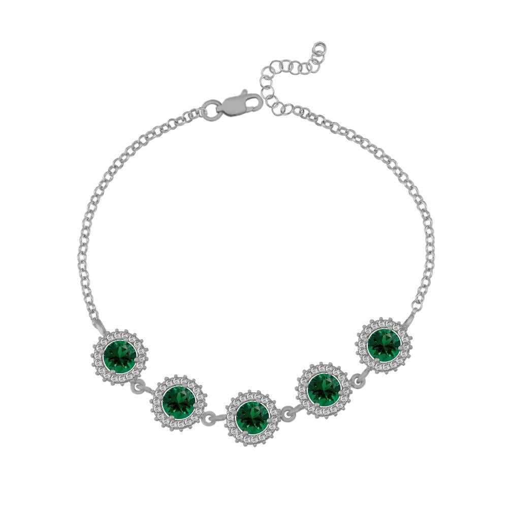925 Ayar Gümüş Zümrüt Yuvarlak Taşlı Anturaj Bileklik