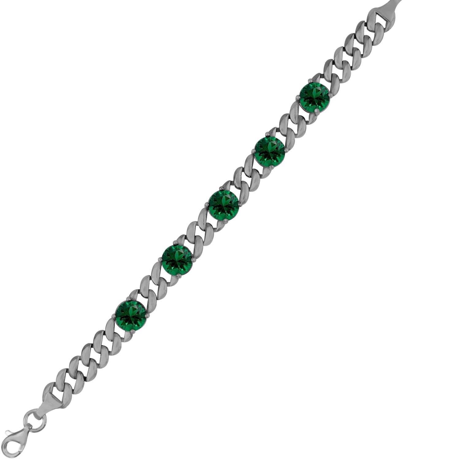 925 Ayar Gümüş Zümrüt Yuvarlak Taşlı Gurmet Bileklik