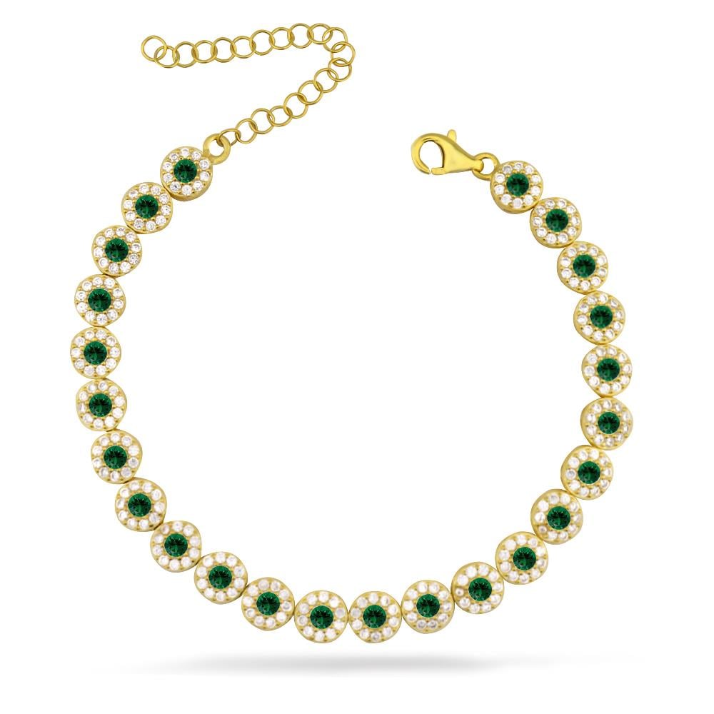 925 Ayar Gümüş Zümrüt Yuvarlak Taşlı Su Yolu Bileklik