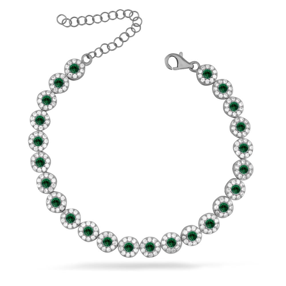 925 Ayar Gümüş Zümrüt Yuvarlak Taşlı Su Yolu Bileklik