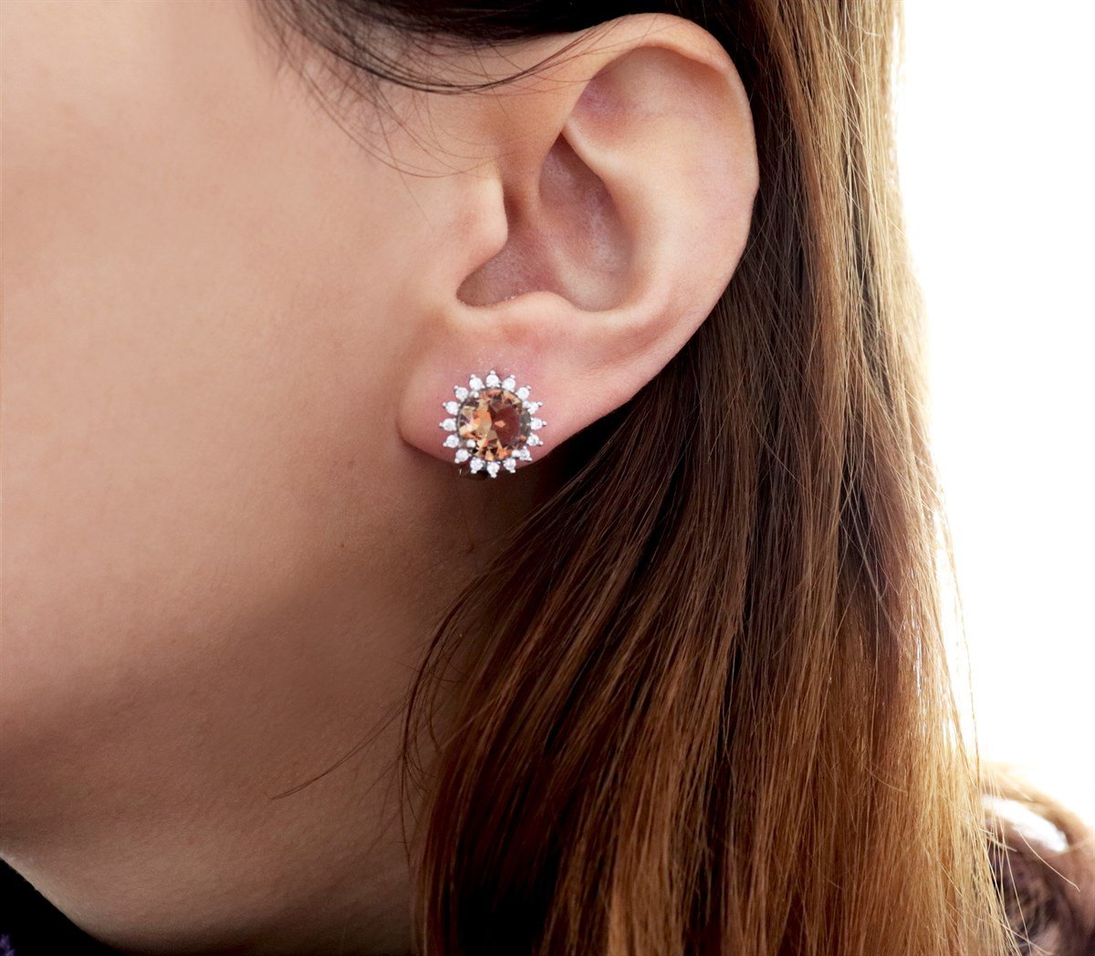 925 Ayar Rodyumlu Zultanit Yuvarlak Taş Gümüş Küpe