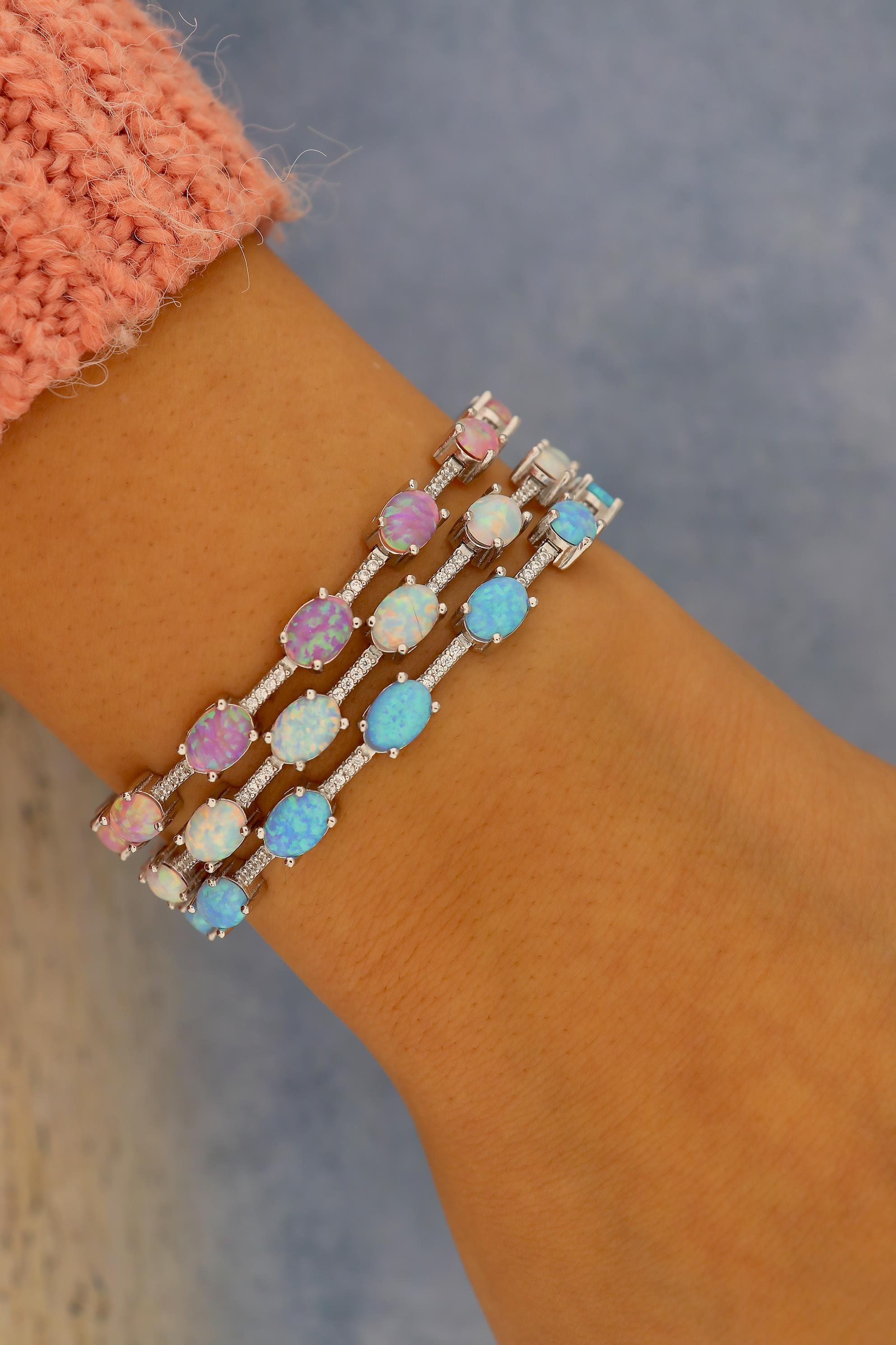 Saf Işıltı Beyaz Opal – 925 Ayar Gümüş Bileklik