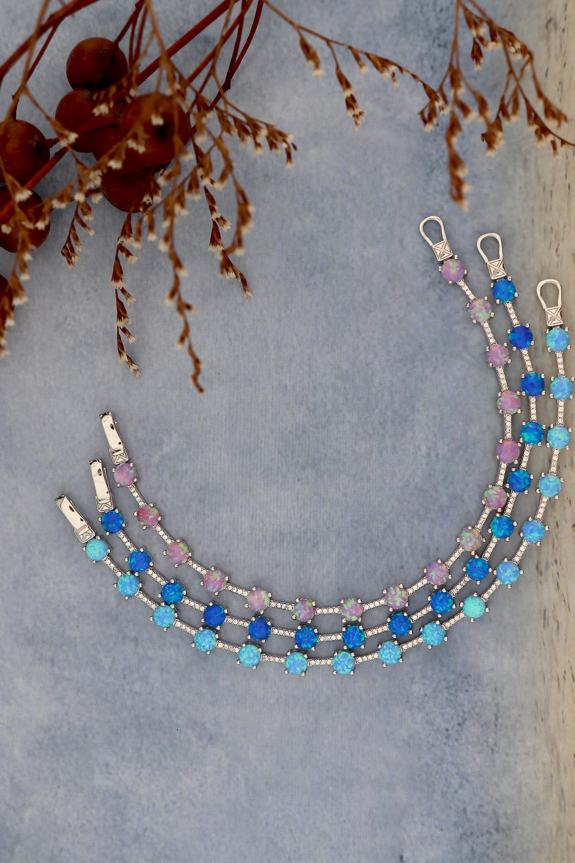 Saf Işıltı Pembe Opal – 925 Ayar Gümüş Bileklik