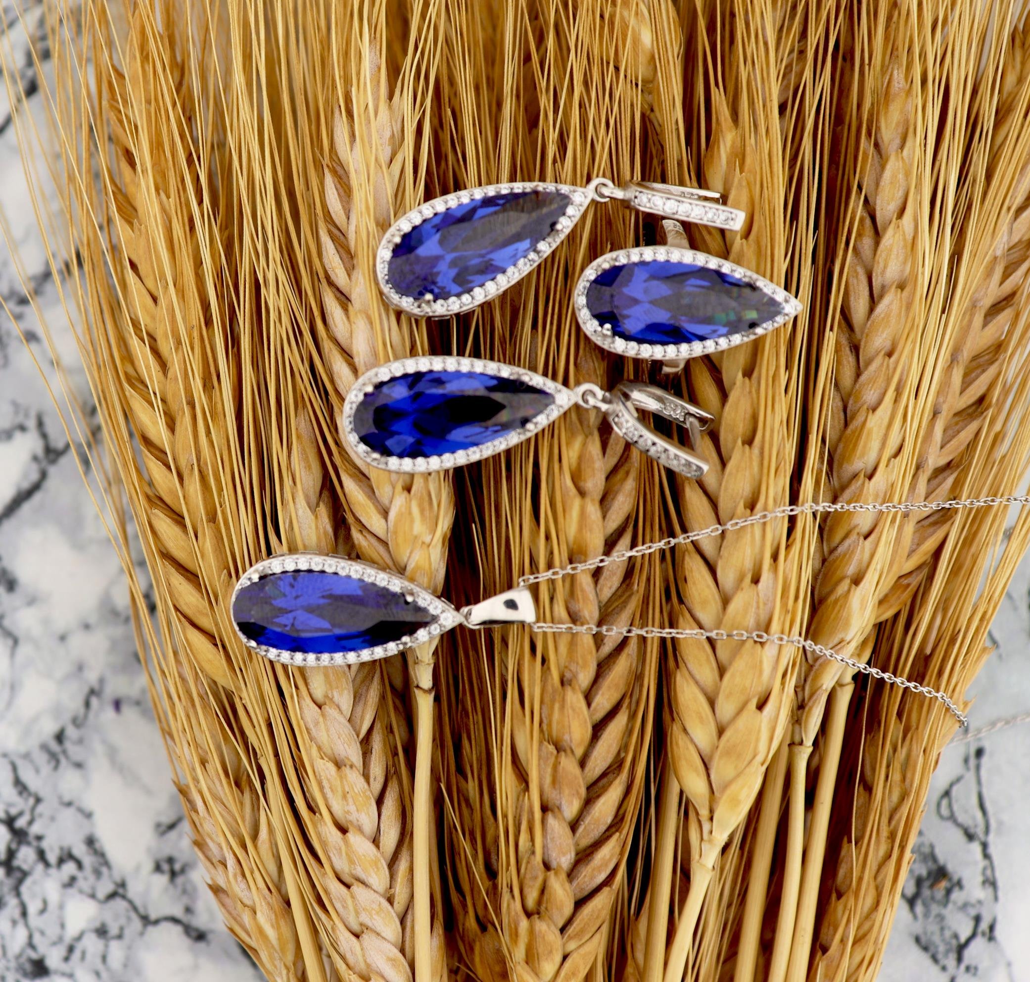 Tanzanite Taşlı Zarif Trend Set 925 Ayar Gümüş Takı