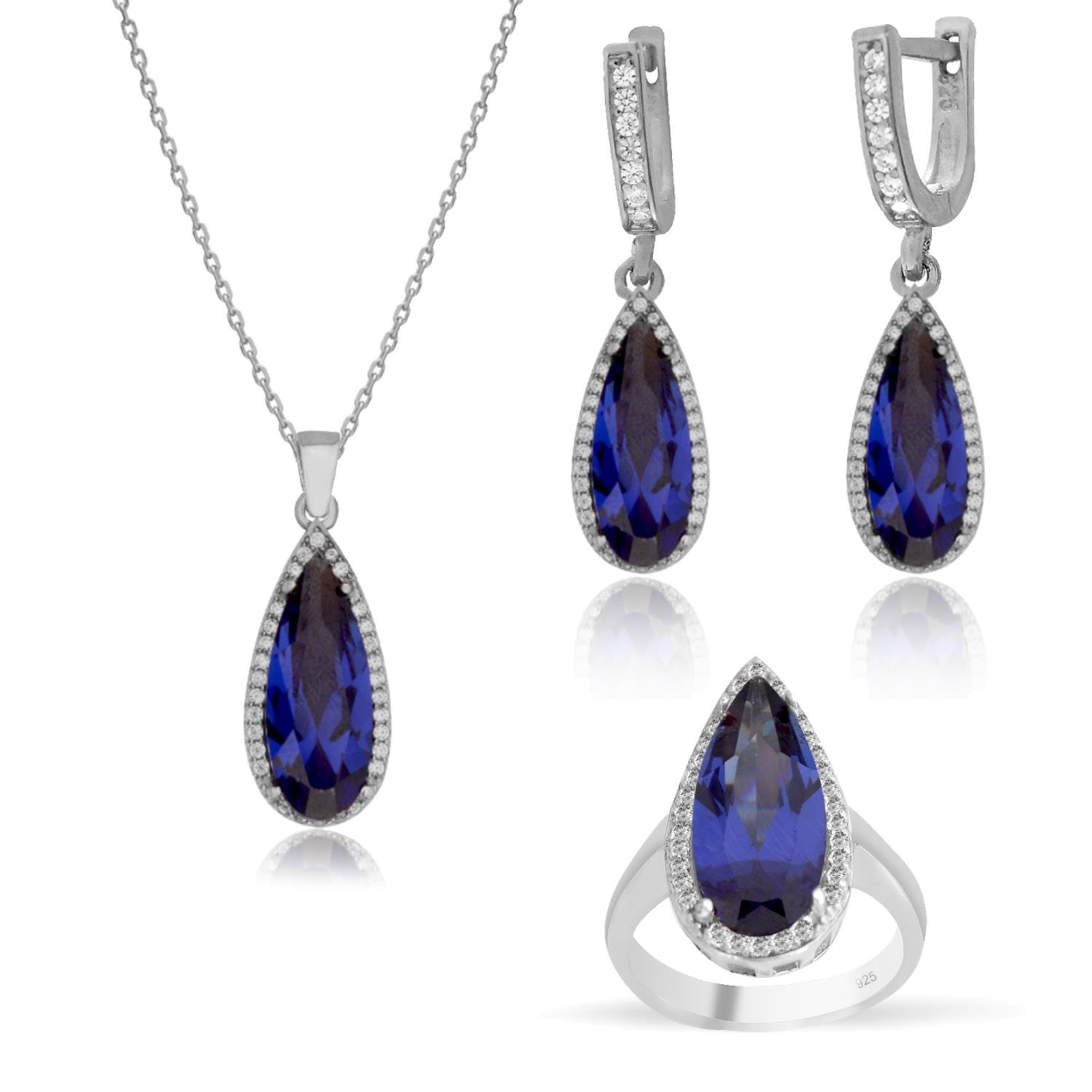 Tanzanite Taşlı Zarif Trend Set 925 Ayar Gümüş Takı