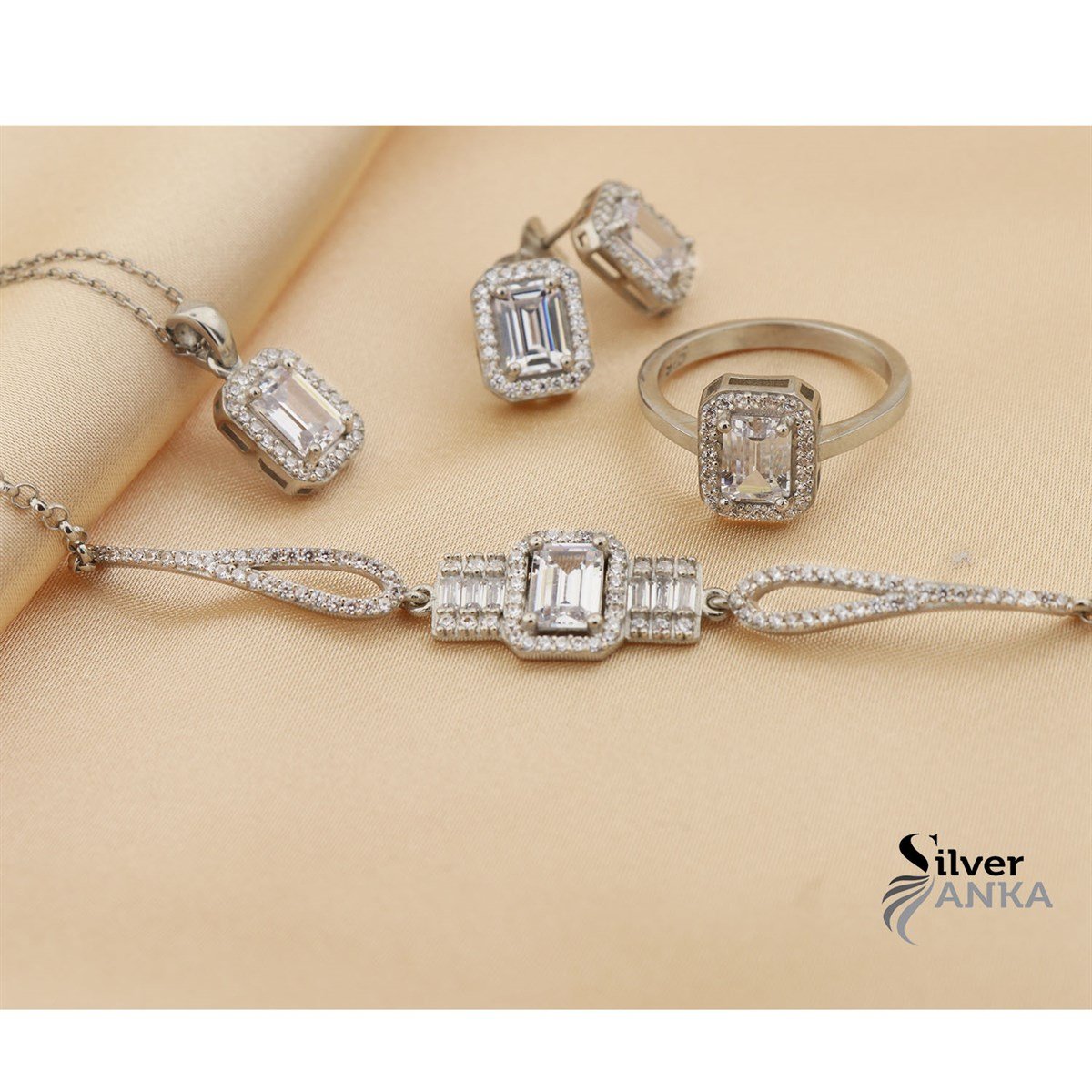 Zirkon Taşlı 925 Ayar Baget Set 