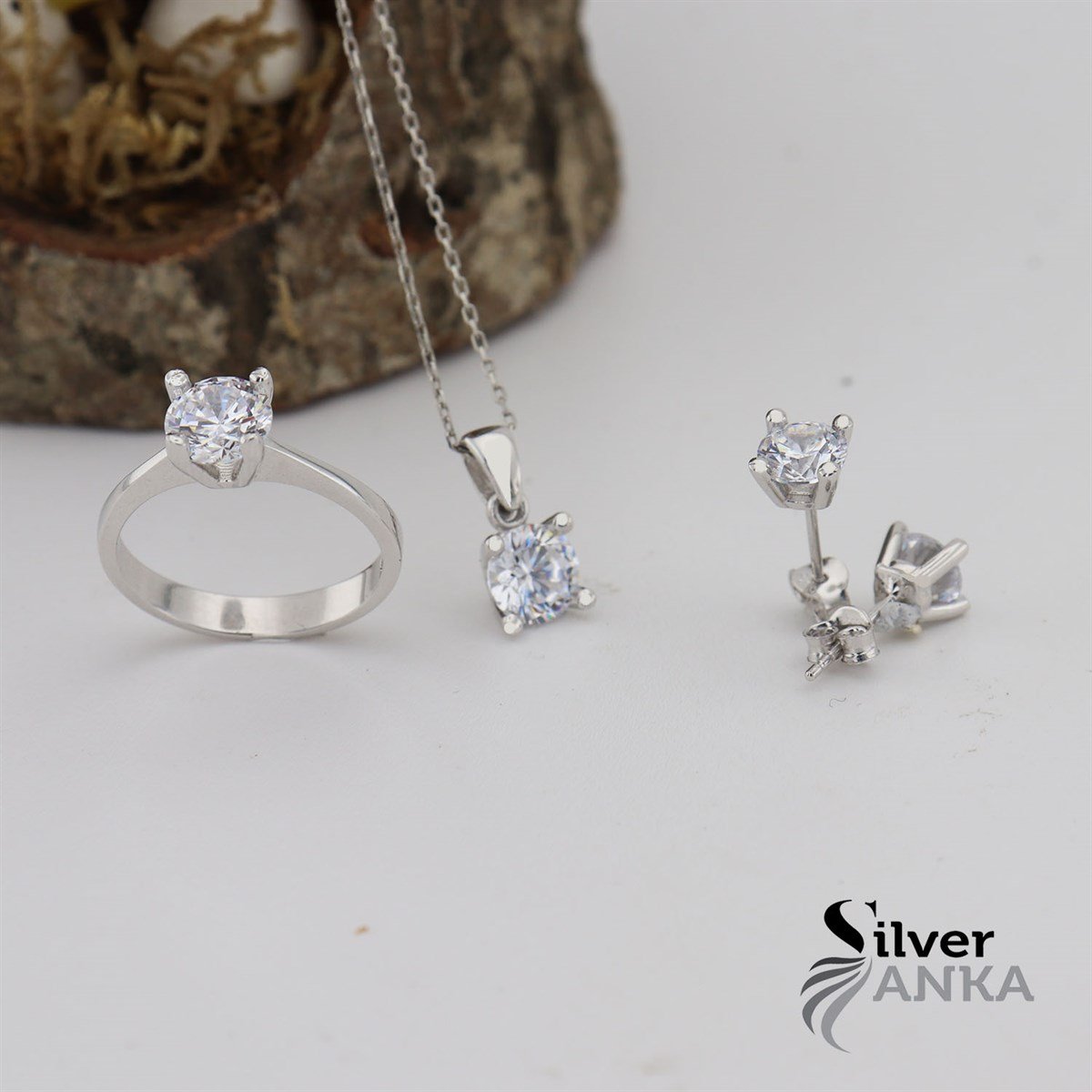 Zirkon Taşlı 925 Ayar SadeTek Taş Set