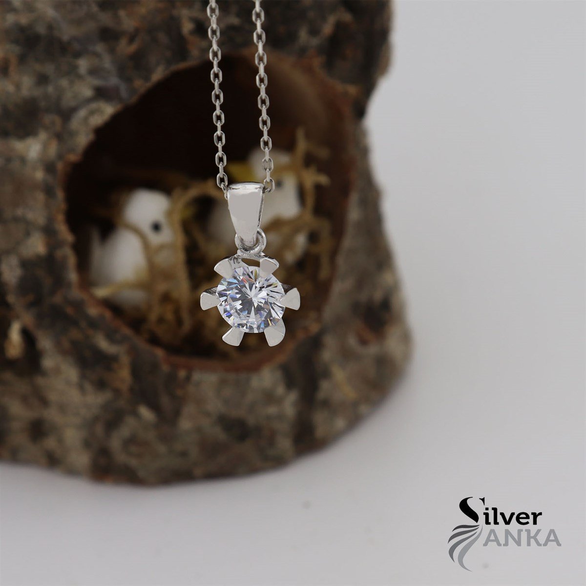 Zirkon Taşlı 925 Ayar Şık Tek Taş Kolye