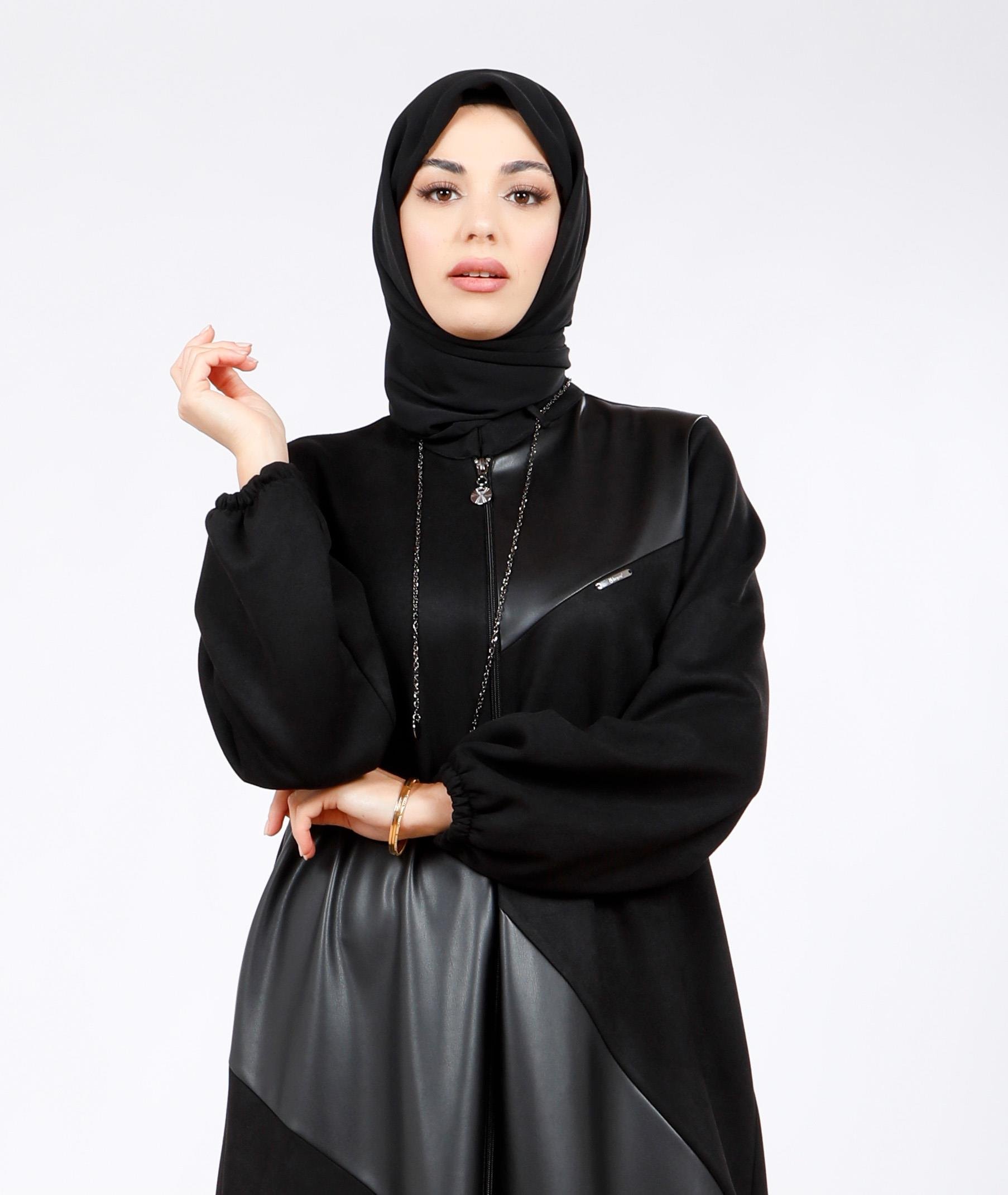 Beyza-3823 DERİ SÜET FERACE SİYAH SÜET