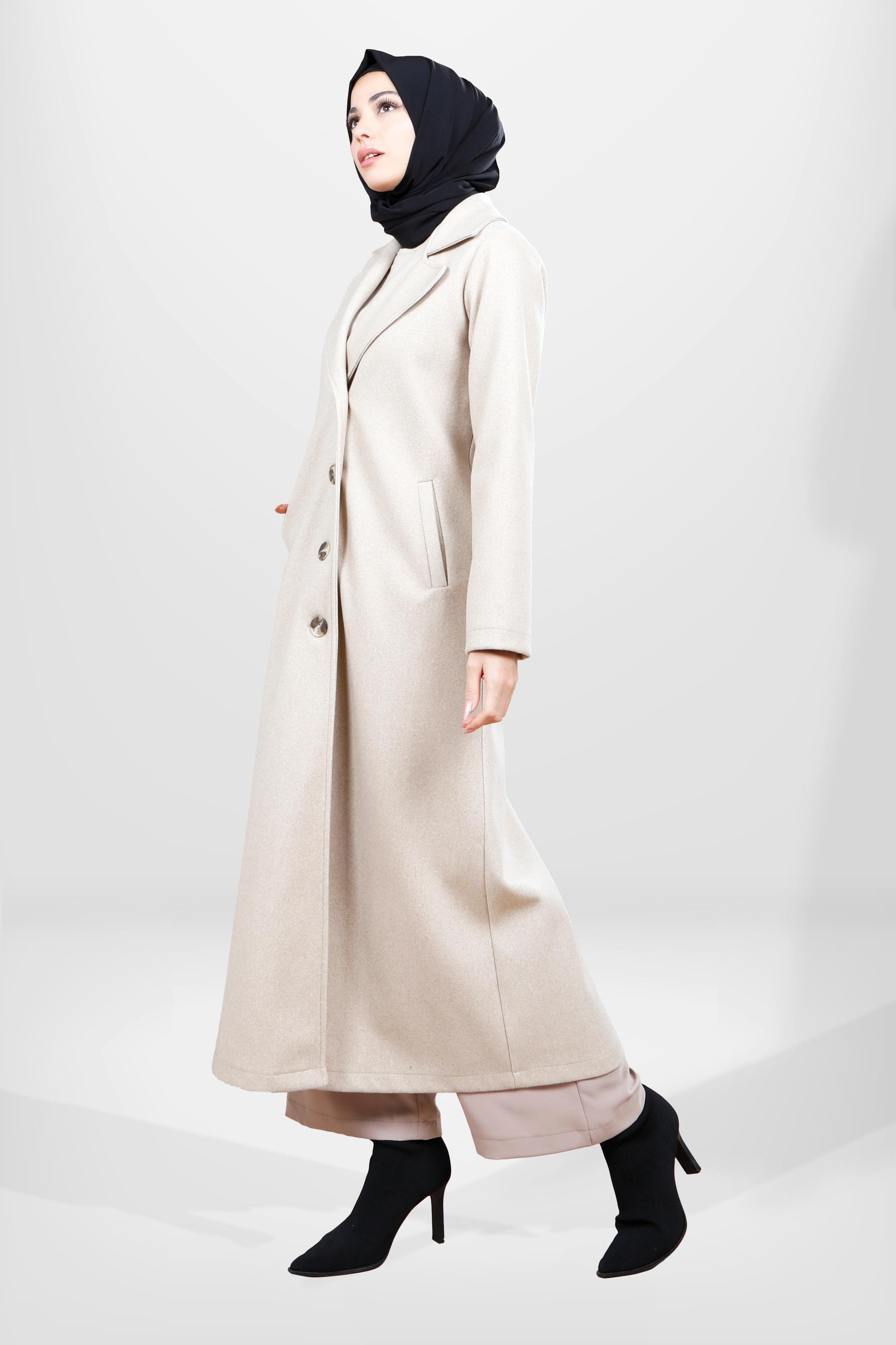 Beyza-3832 KEÇE MANTO BEJ KAŞE