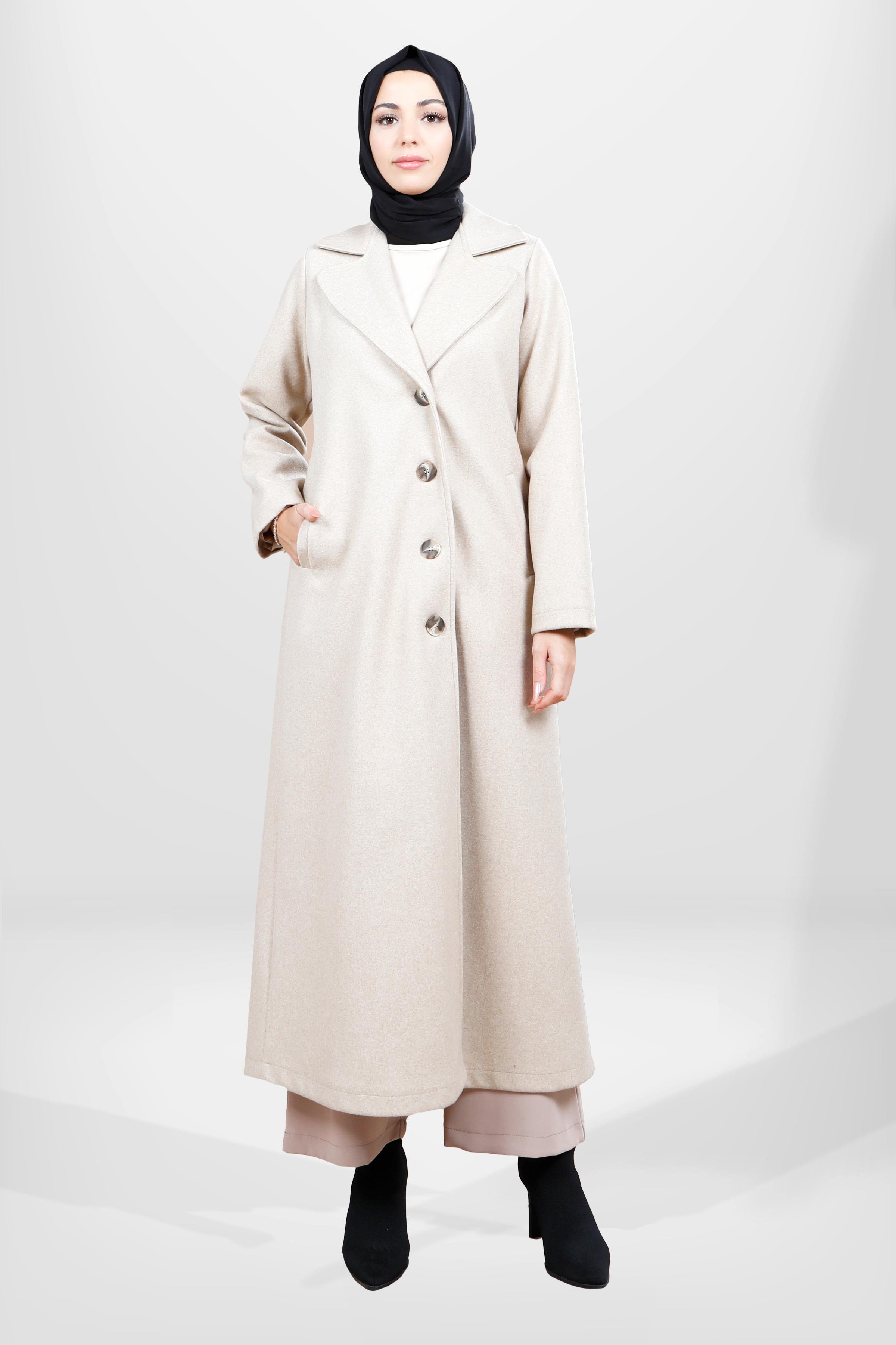 Beyza-3832 KEÇE MANTO BEJ KAŞE