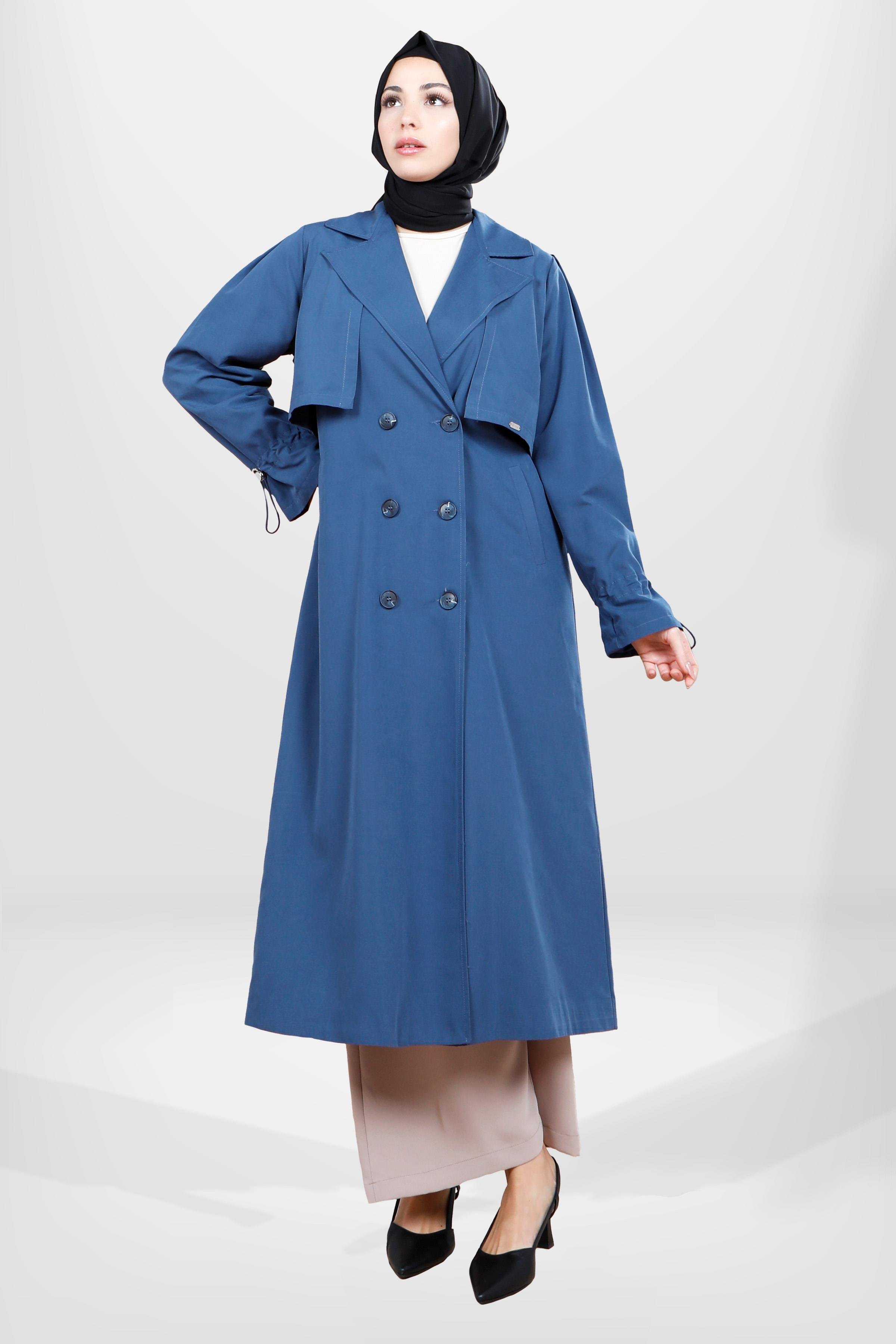 Beyza-3838 TRENÇKOT İNDİGO