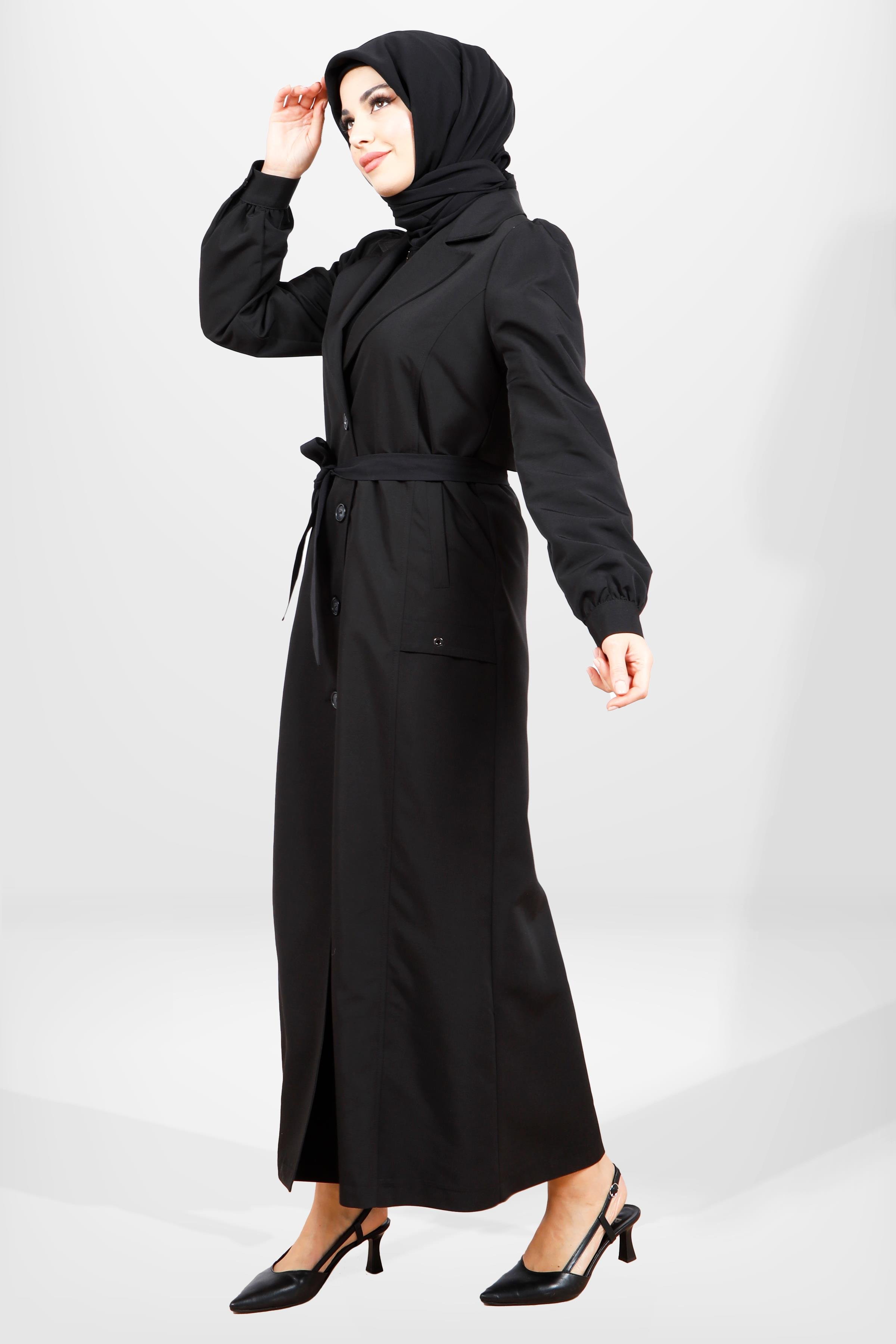 Beyza-3839 UZUN TRENÇKOT SİYAH