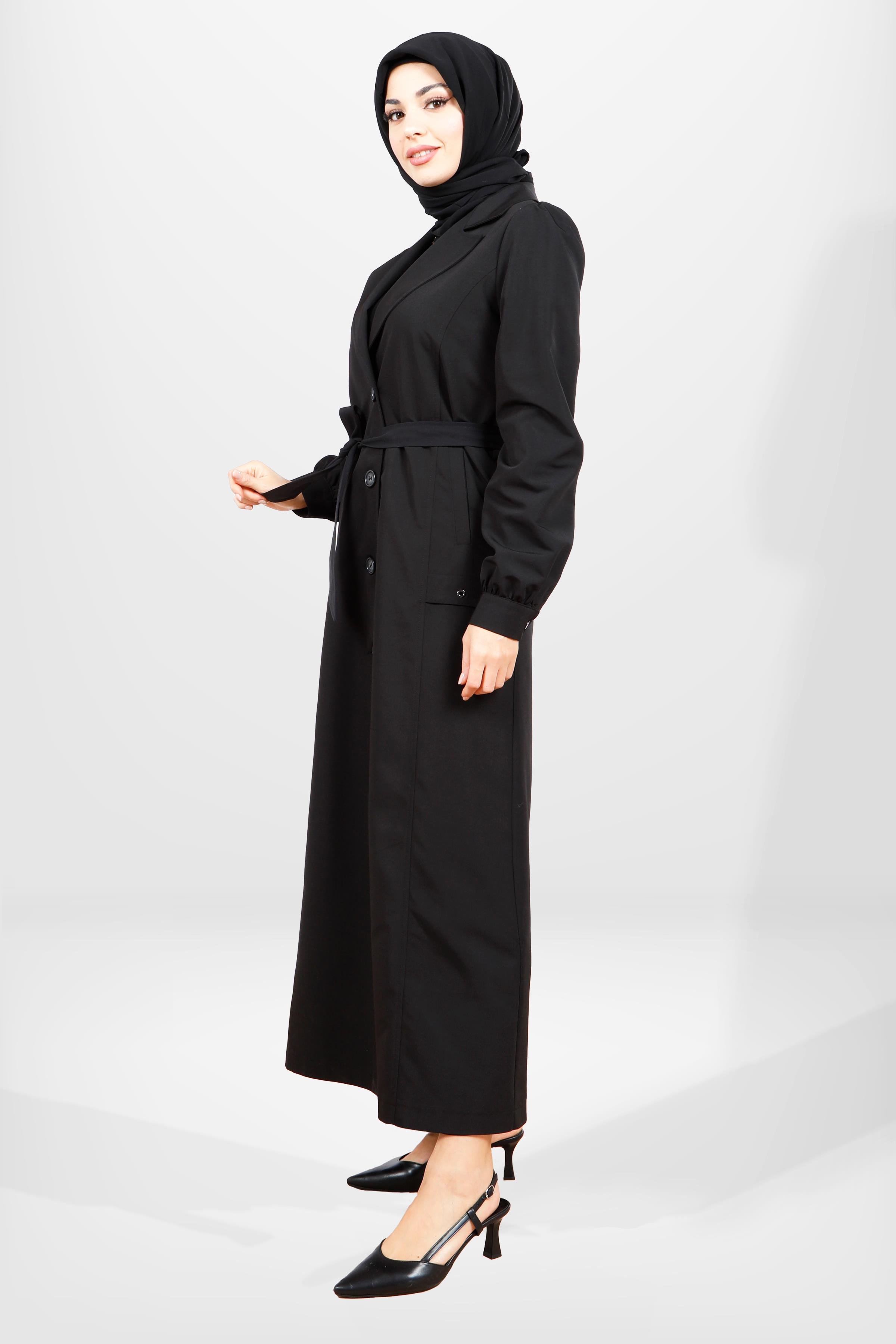 Beyza-3839 UZUN TRENÇKOT SİYAH