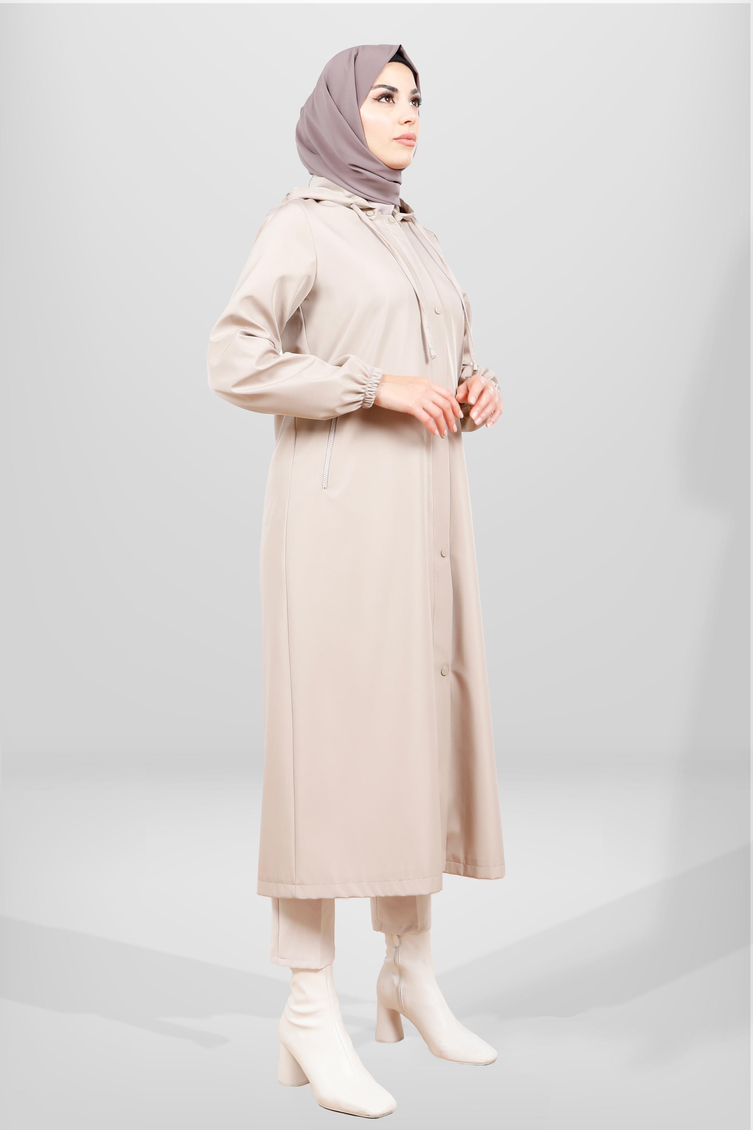 Beyza-3841 KAPŞONLU YAĞMURLUK BEJ