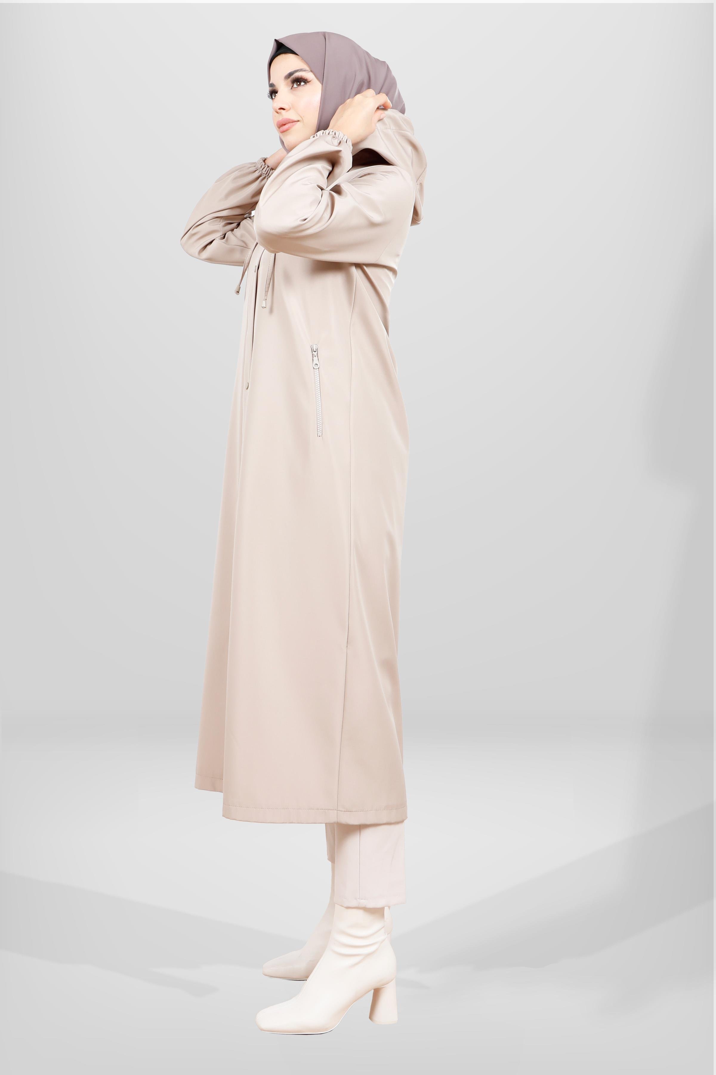 Beyza-3841 KAPŞONLU YAĞMURLUK BEJ