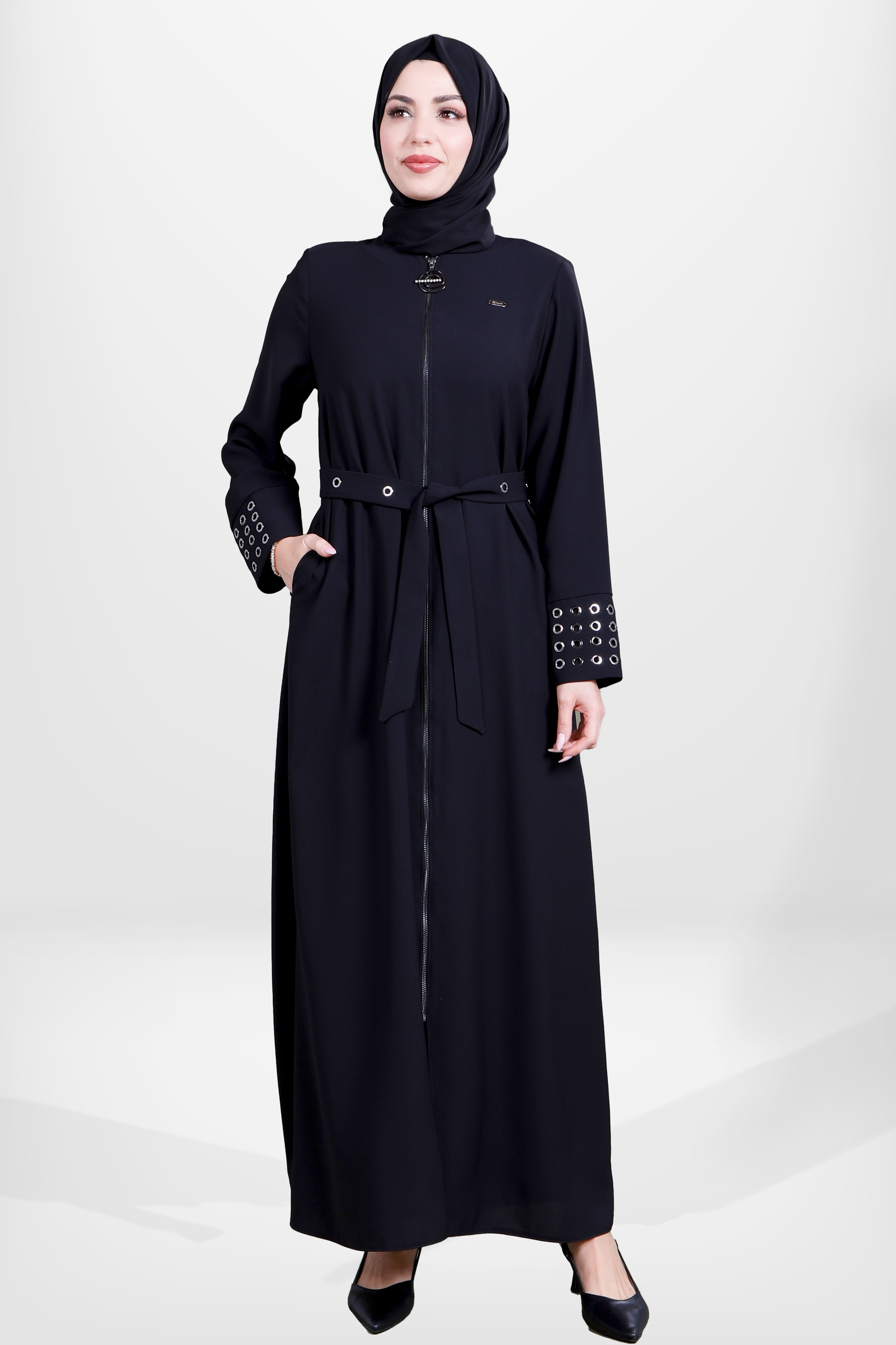 Beyza-3890 FERACE ZIRH KOLLU SİYAH