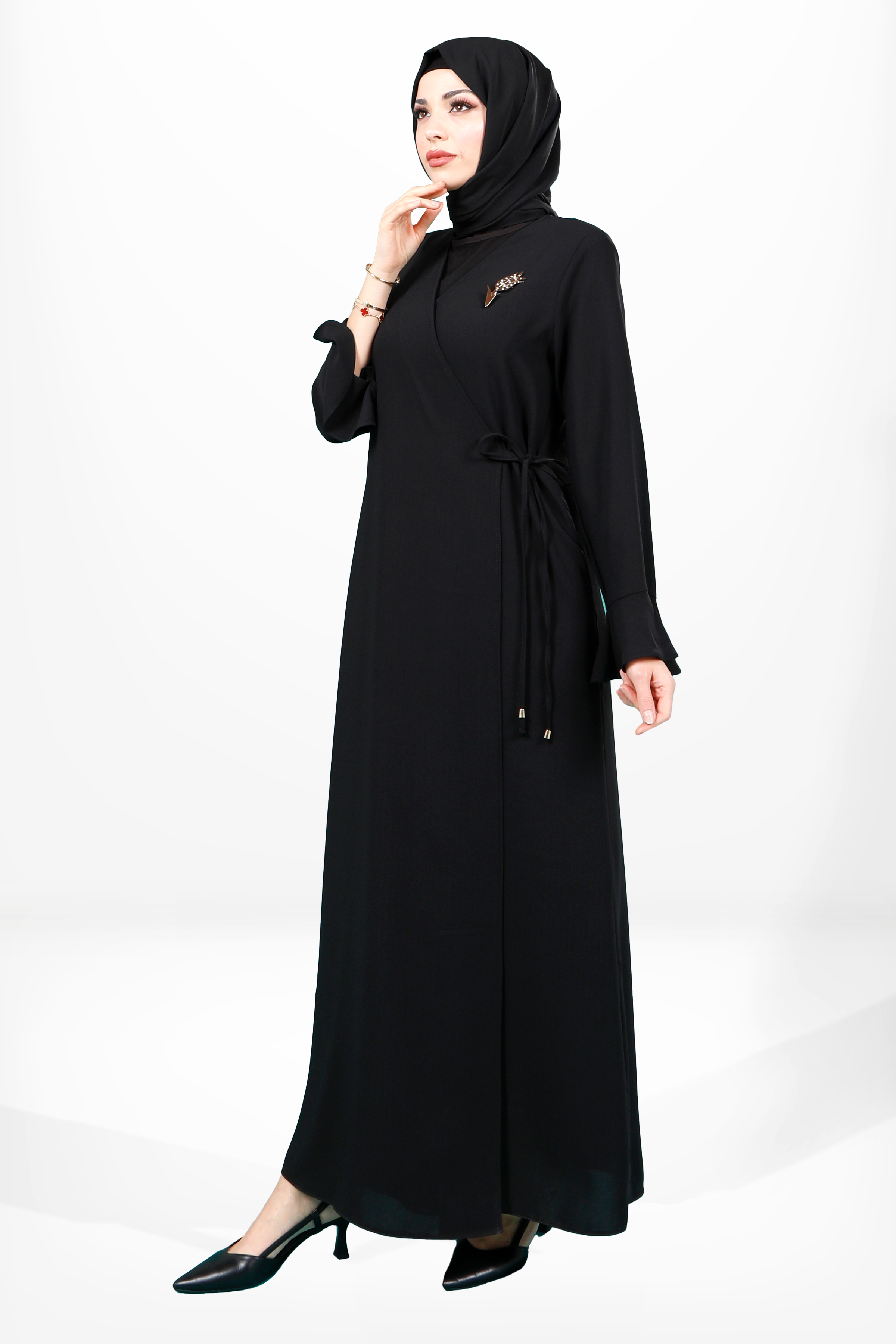Beyza-3979 ABAYA YANDAN BAĞLAMALI SİYAH