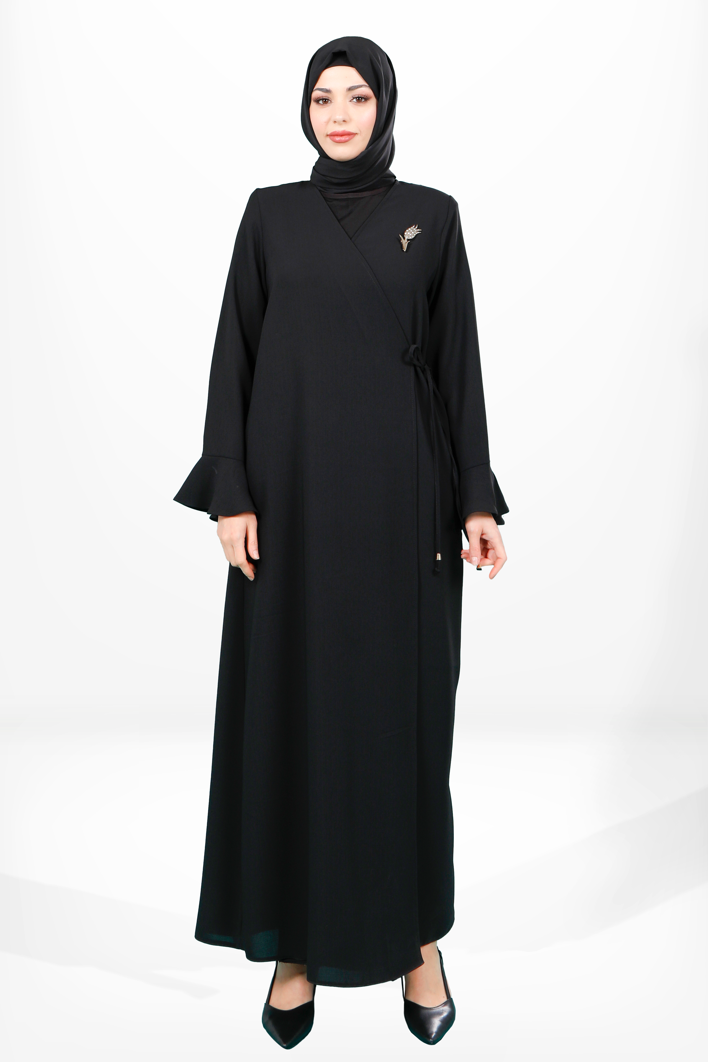 Beyza-3979 ABAYA YANDAN BAĞLAMALI SİYAH