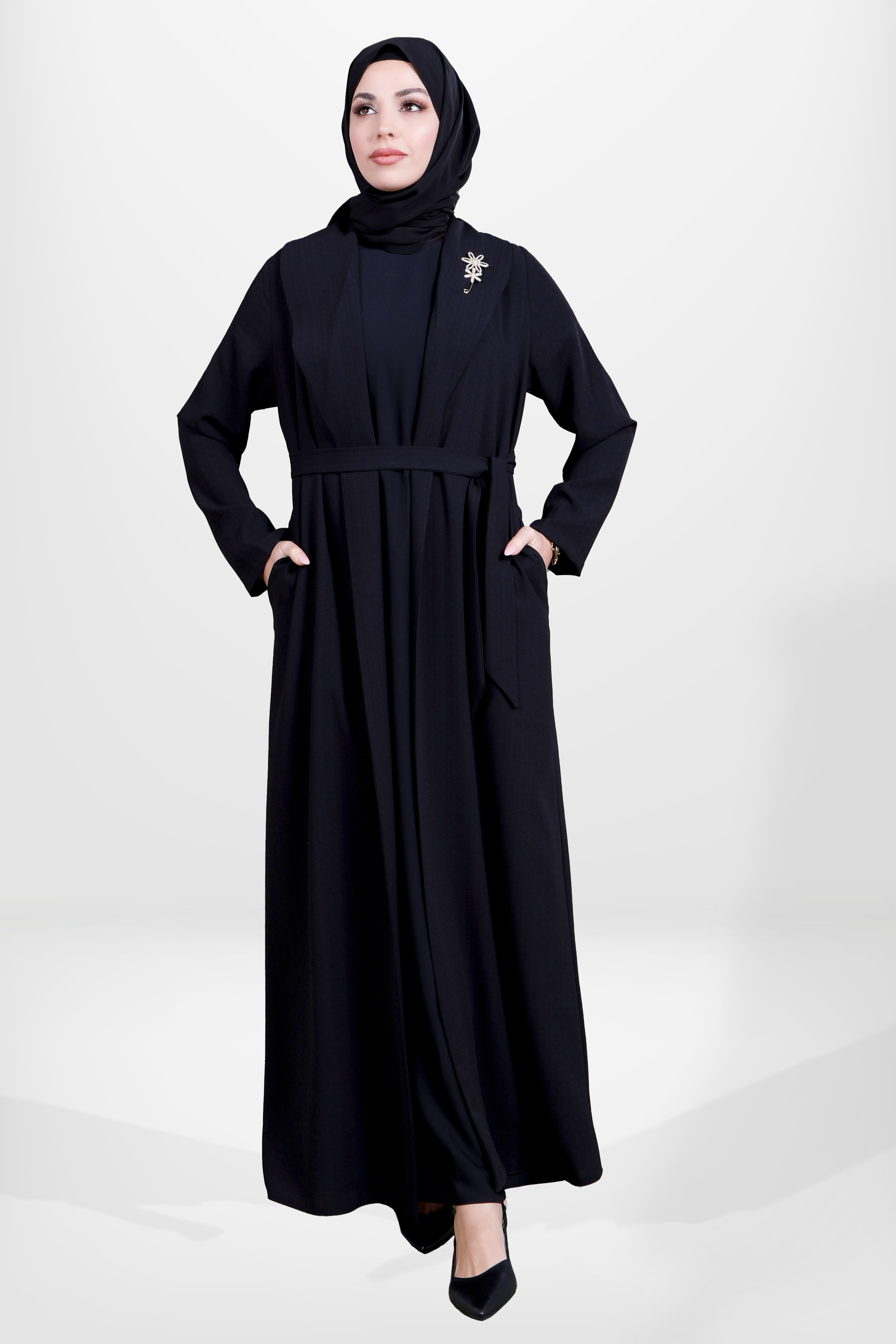 Beyza-3980 ABAYA ŞAL YAKA SİYAH