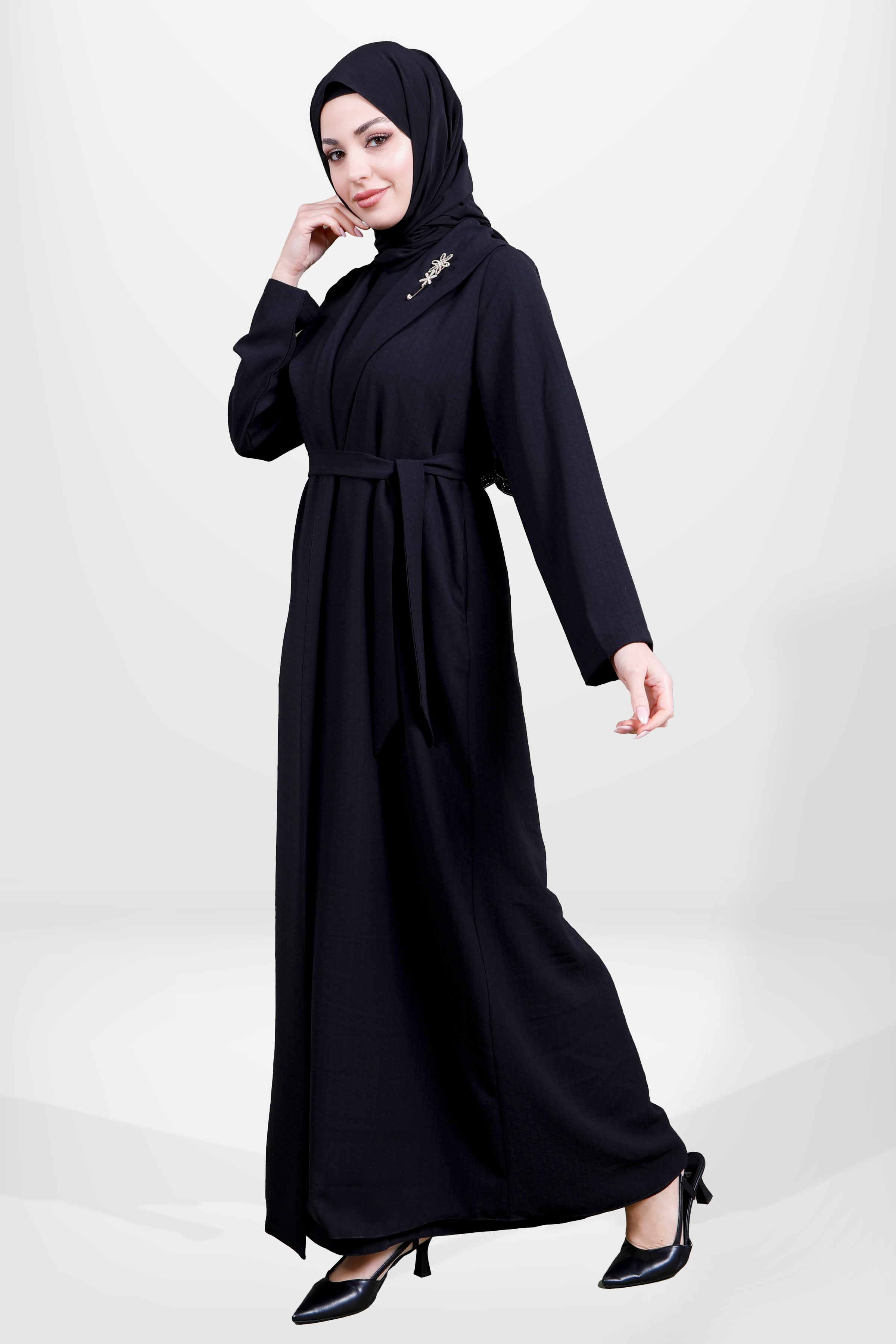 Beyza-3980 ABAYA ŞAL YAKA SİYAH