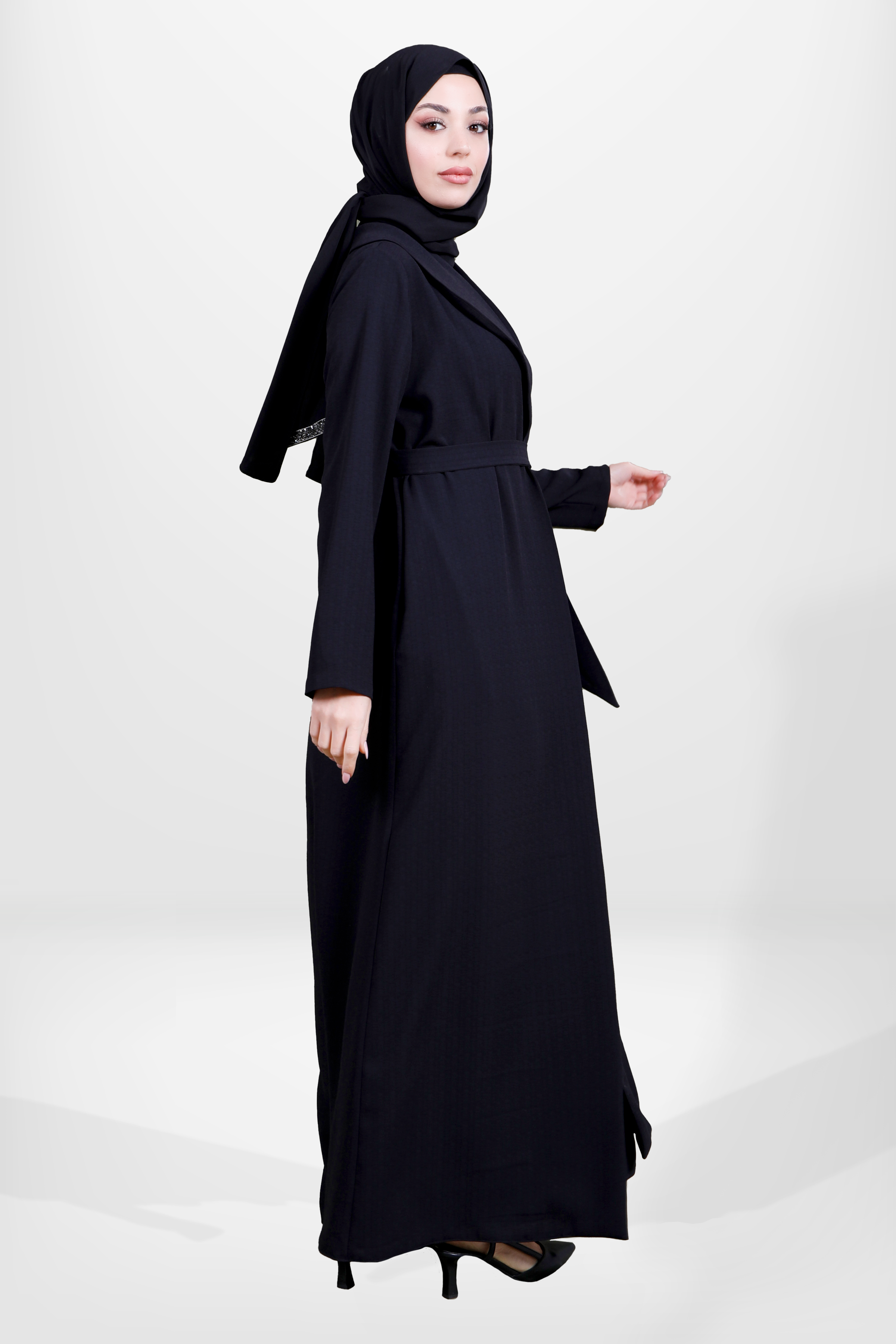 Beyza-3980 ABAYA ŞAL YAKA SİYAH