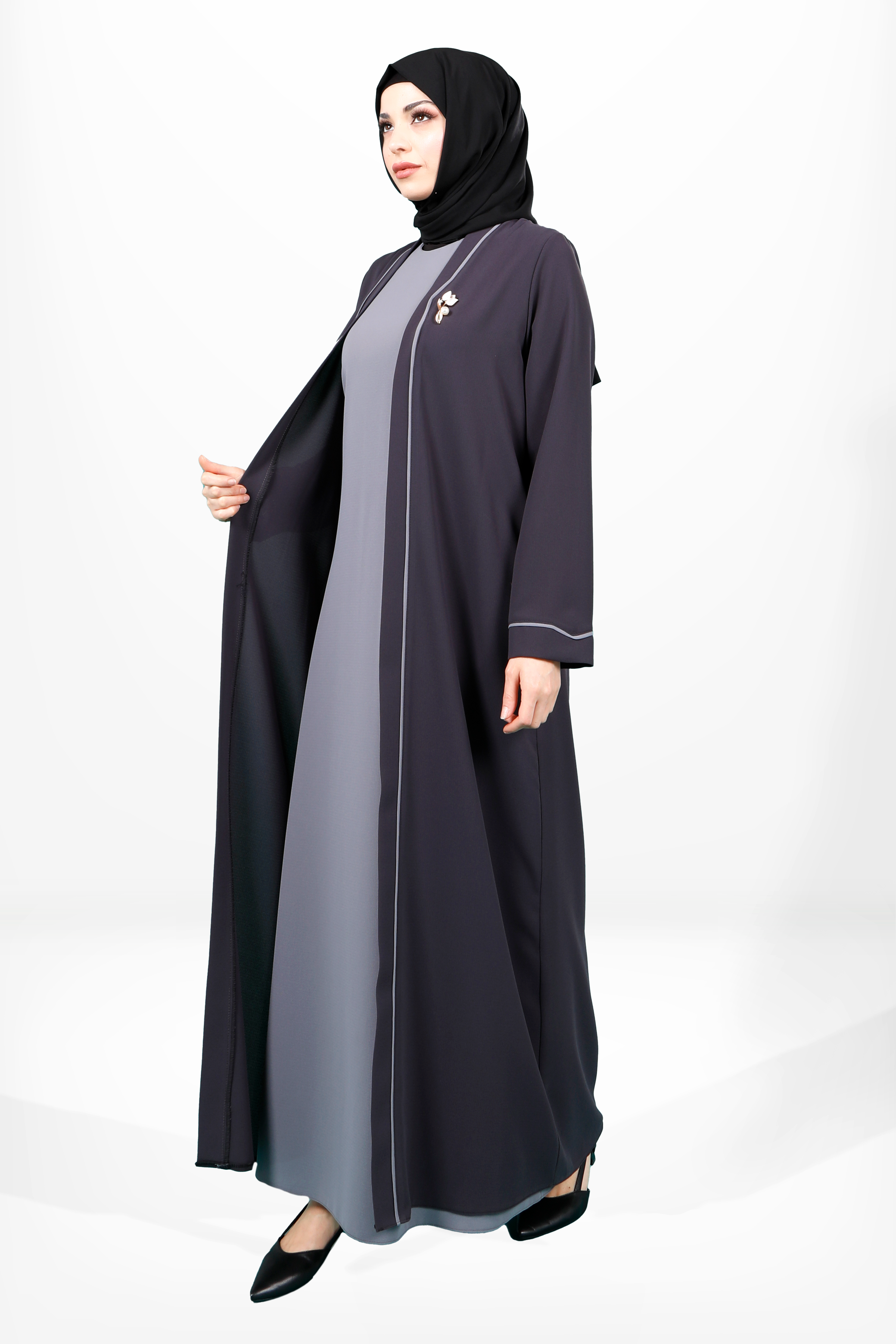 Beyza-3983 ABAYA İKİLİ TAKIM FÜME