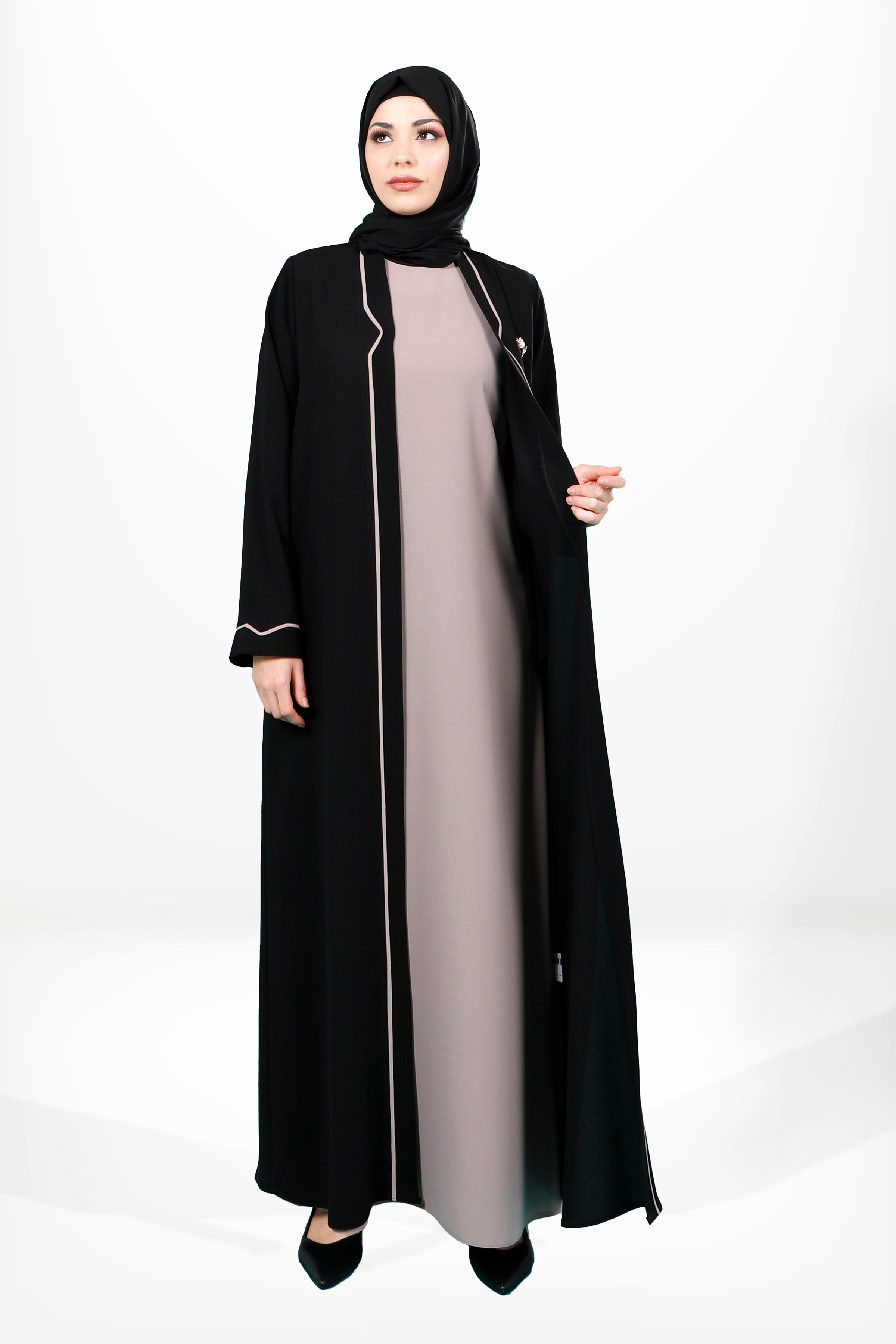 Beyza-3983 ABAYA İKİLİ TAKIM SİYAH