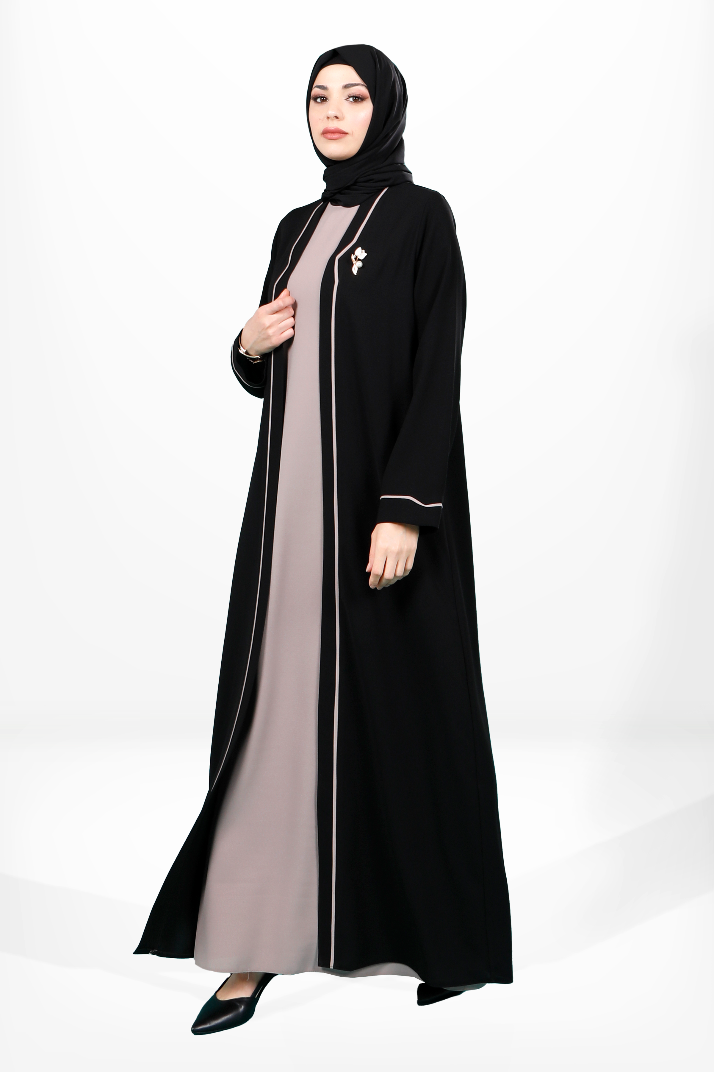 Beyza-3983 ABAYA İKİLİ TAKIM SİYAH