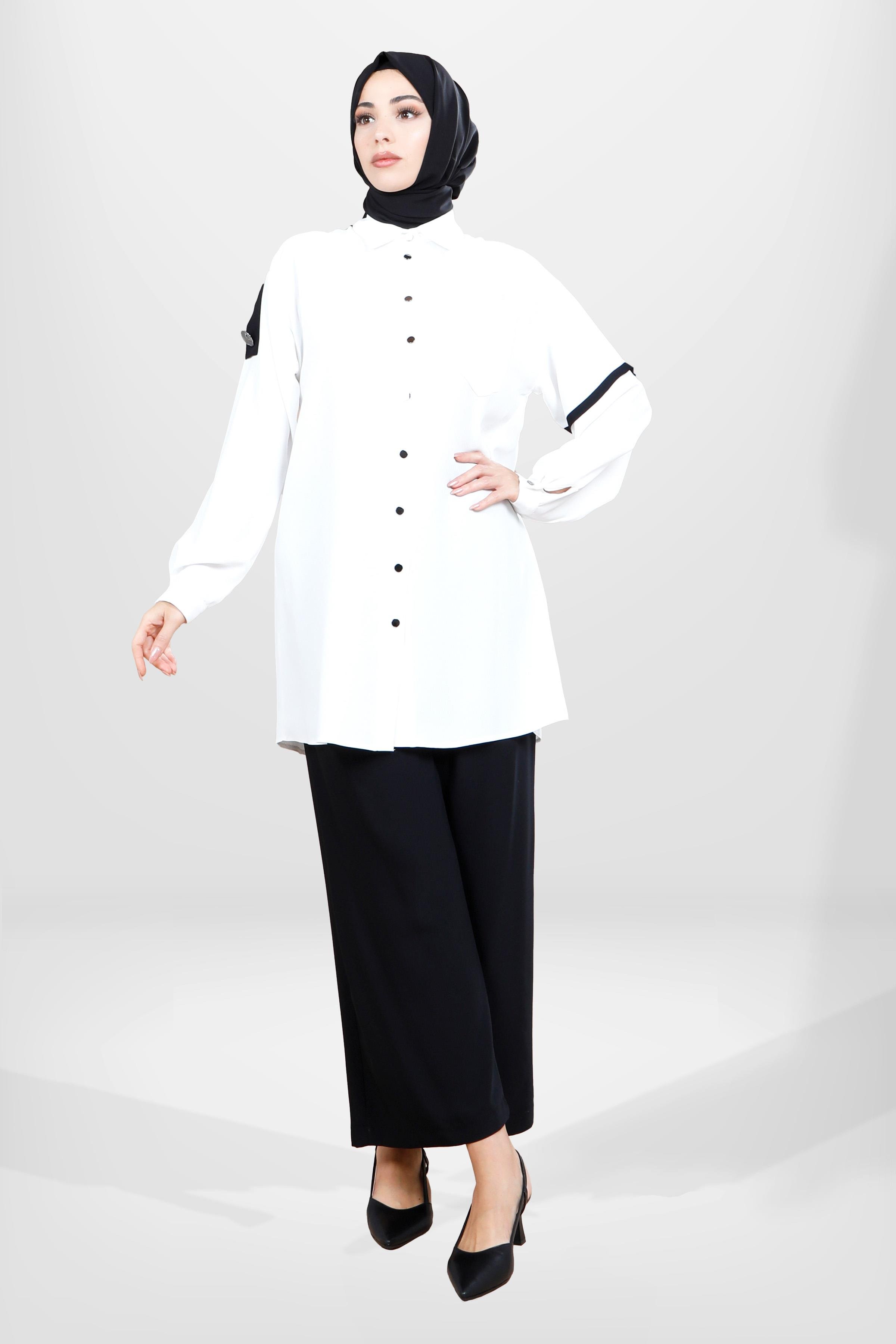 Beyza-4055 PANTOLON TUNİK EKRU/SİYAH