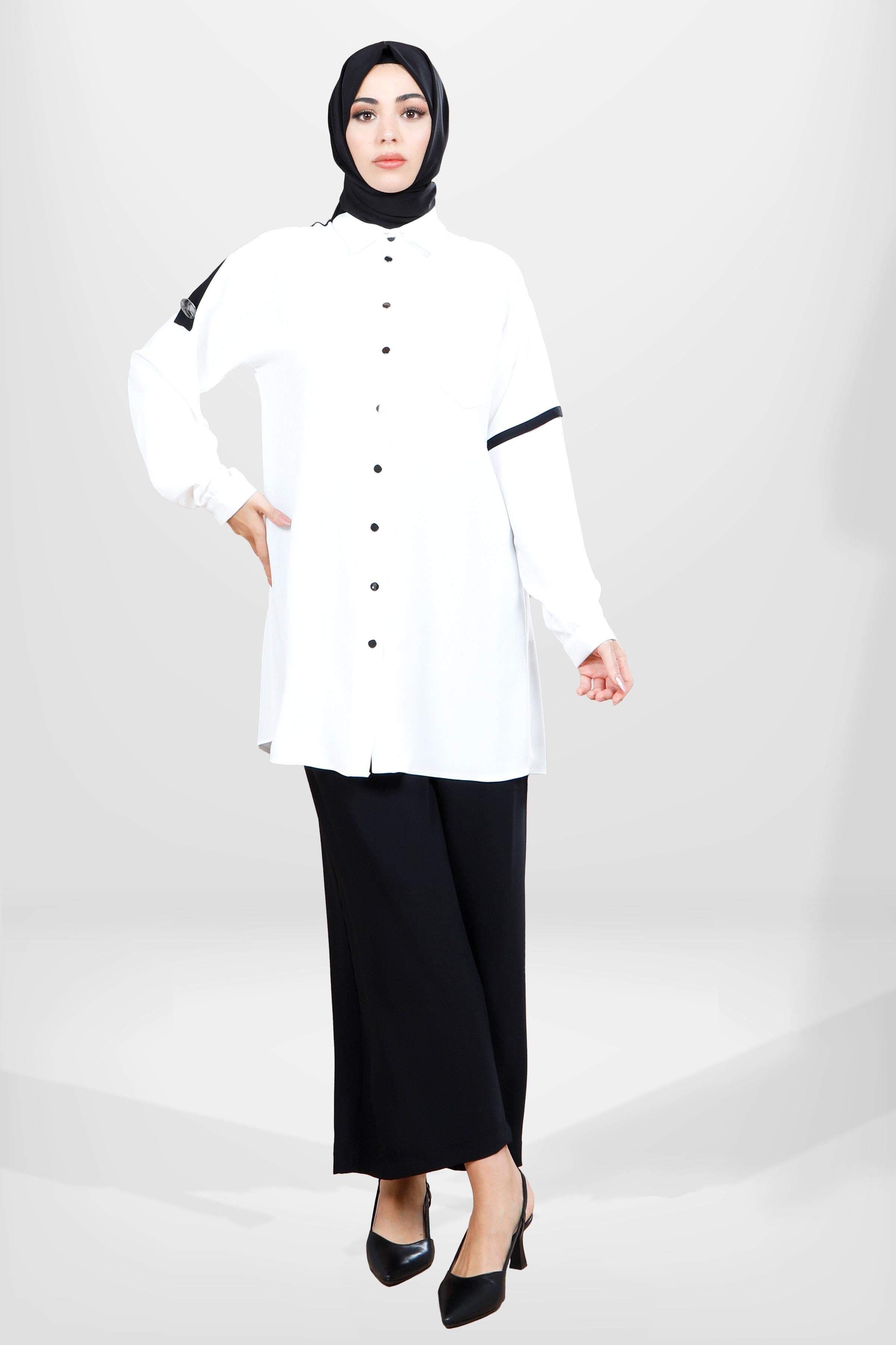 Beyza-4055 PANTOLON TUNİK EKRU/SİYAH