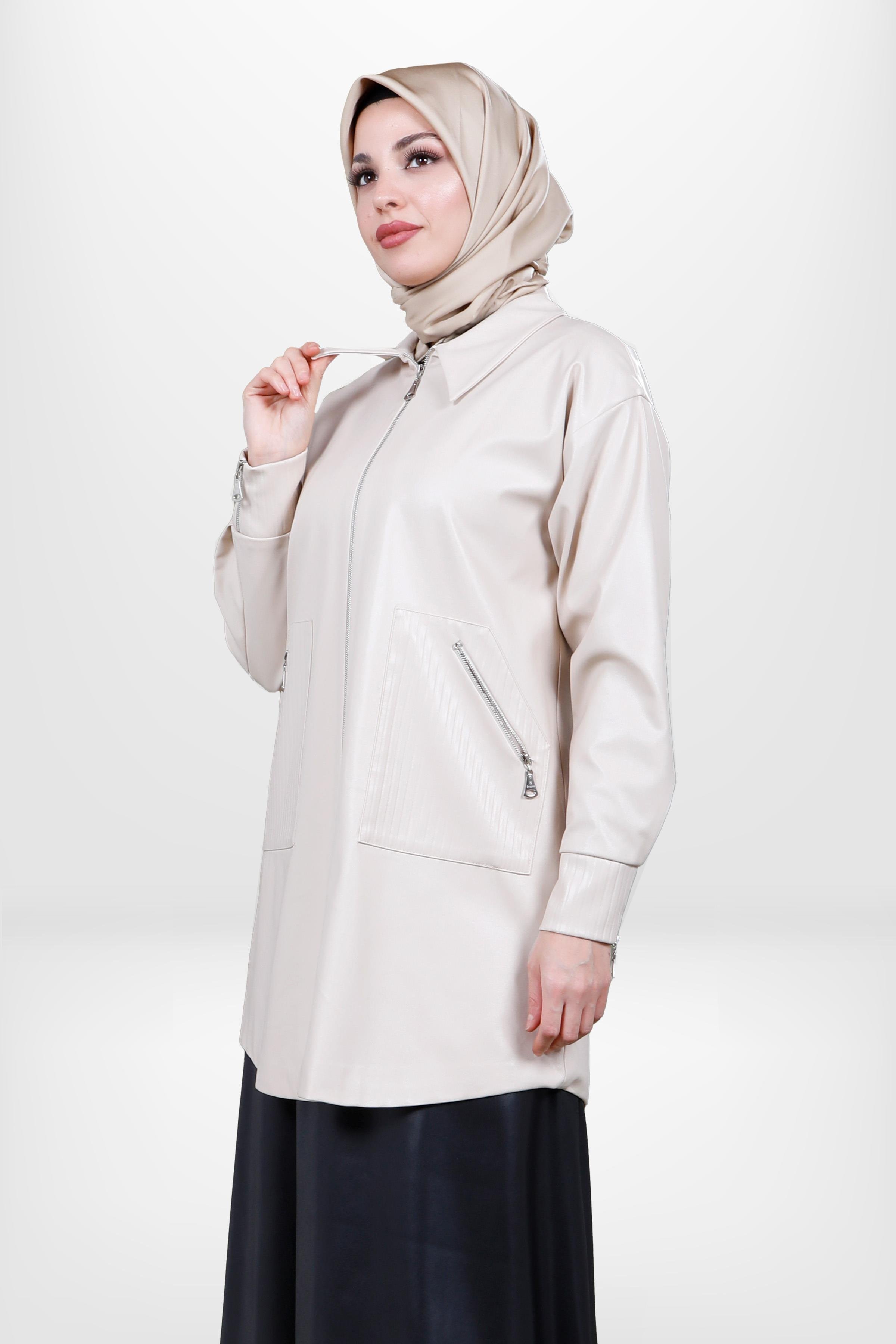 Markasız-4058 DERİ CEKET BEJ