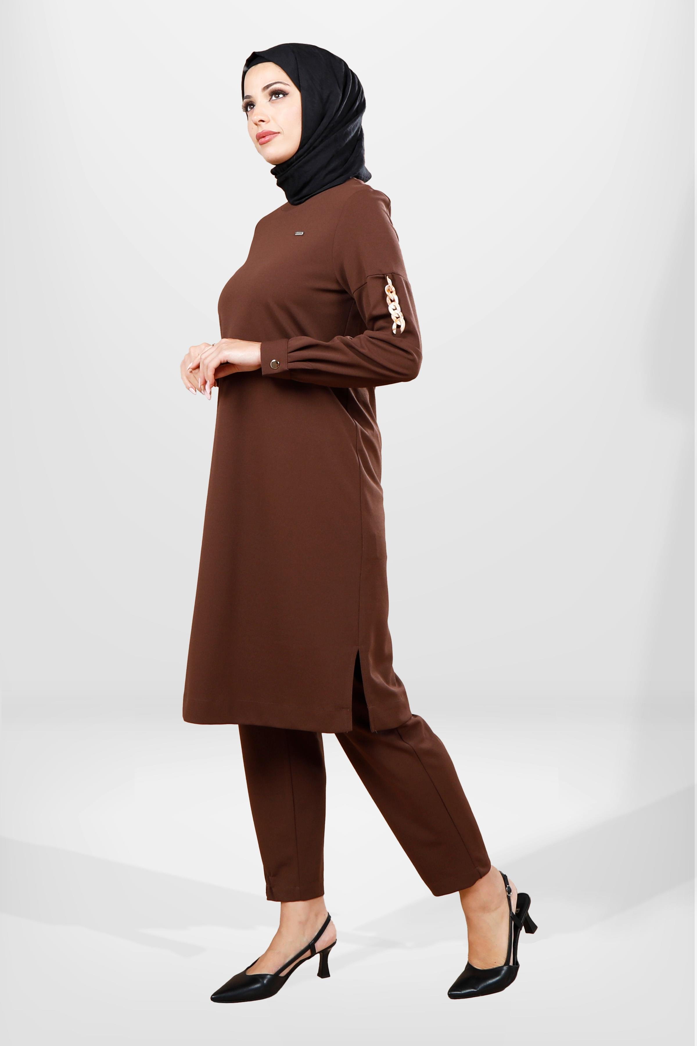 Beyza-4062 TUNİK PANTOLON 2Lİ TK KAHVE