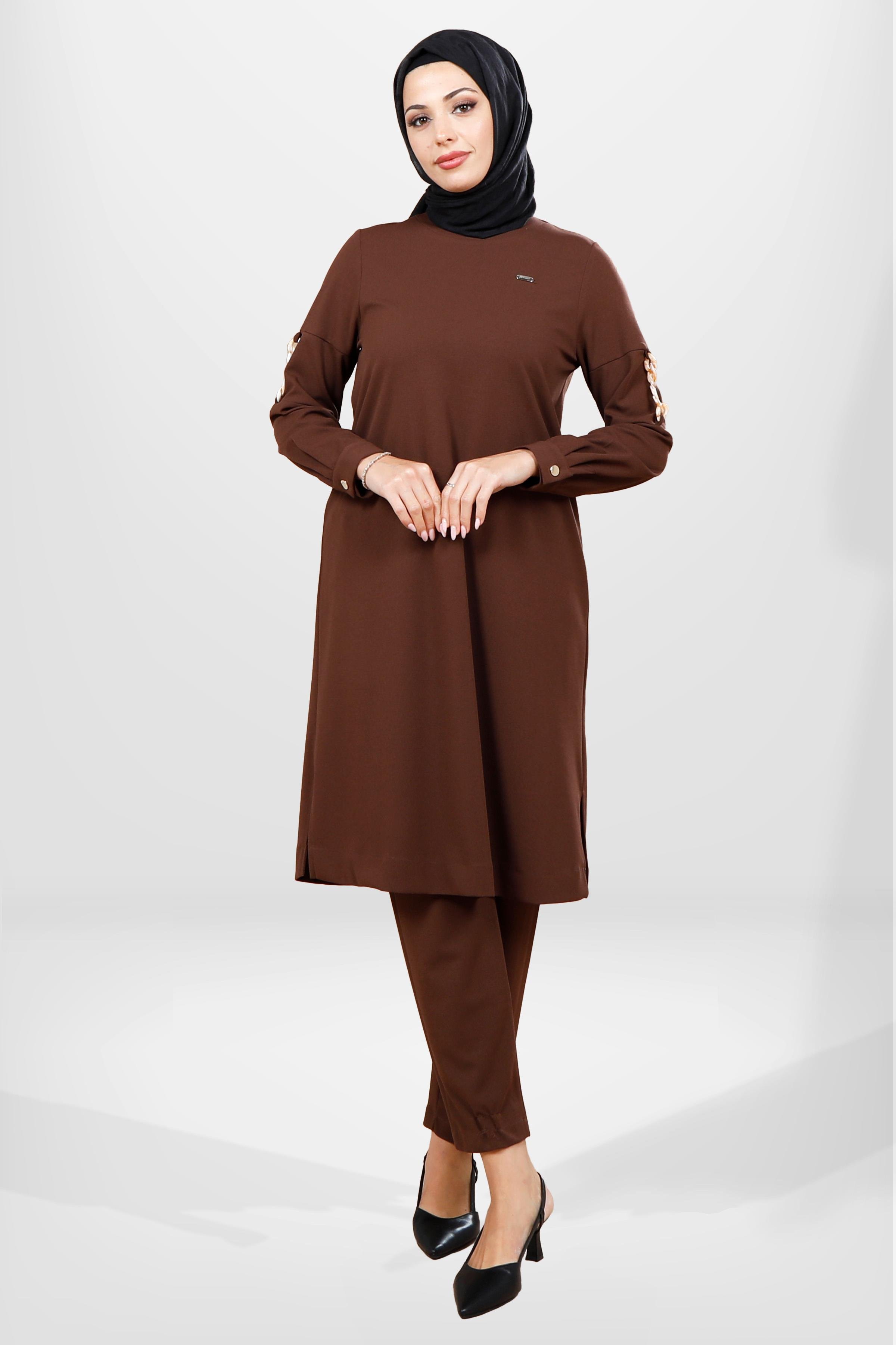 Beyza-4062 TUNİK PANTOLON 2Lİ TK KAHVE