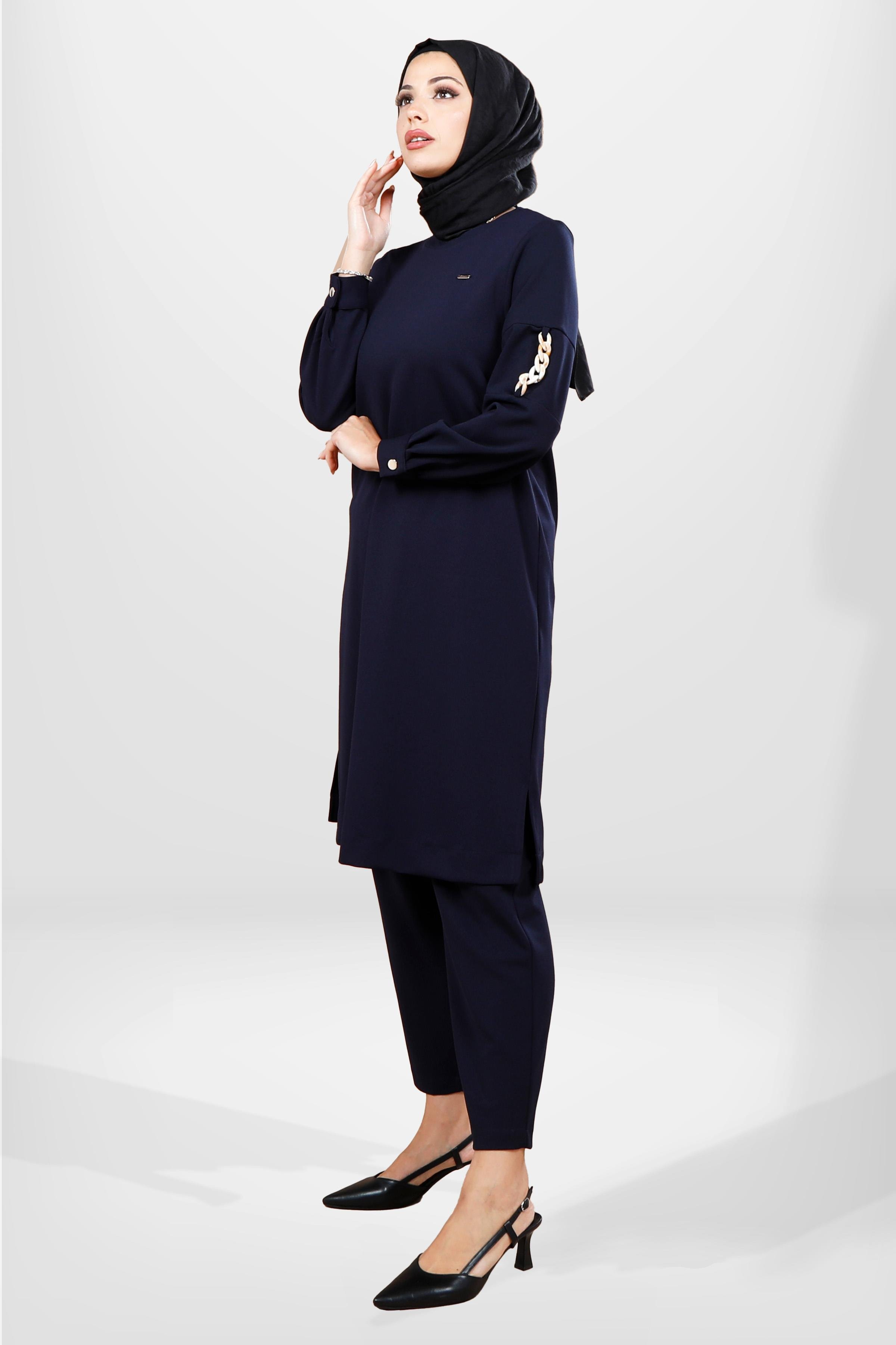 Beyza-4062 TUNİK PANTOLON 2Lİ TK LACİVERT