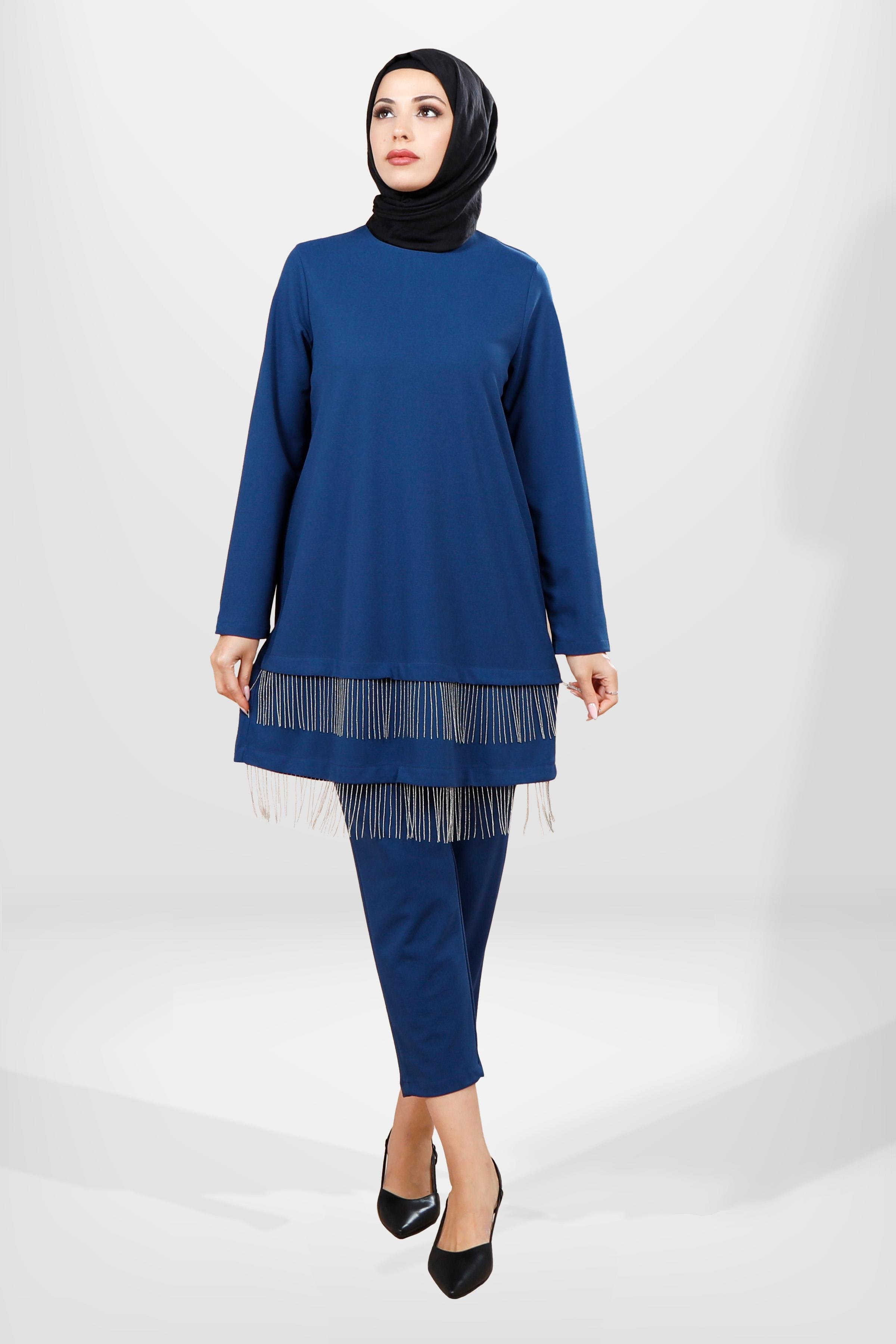 Beyza-4063 TUNİK PANTOLON 2 Lİ TK İNDİGO
