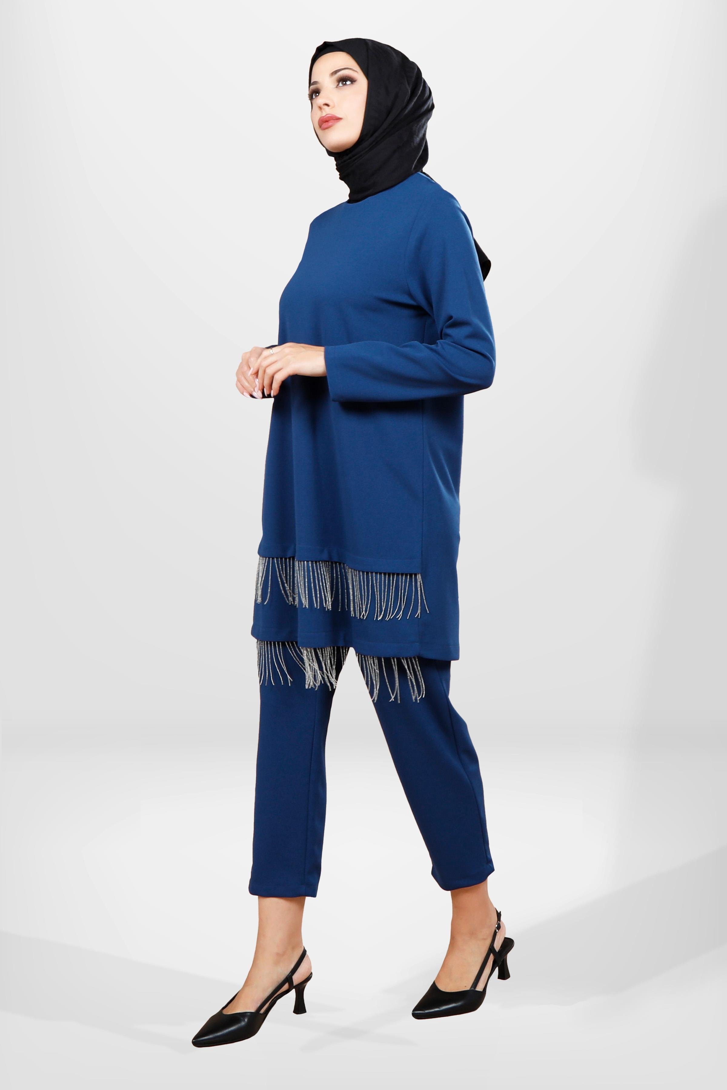 Beyza-4063 TUNİK PANTOLON 2 Lİ TK İNDİGO