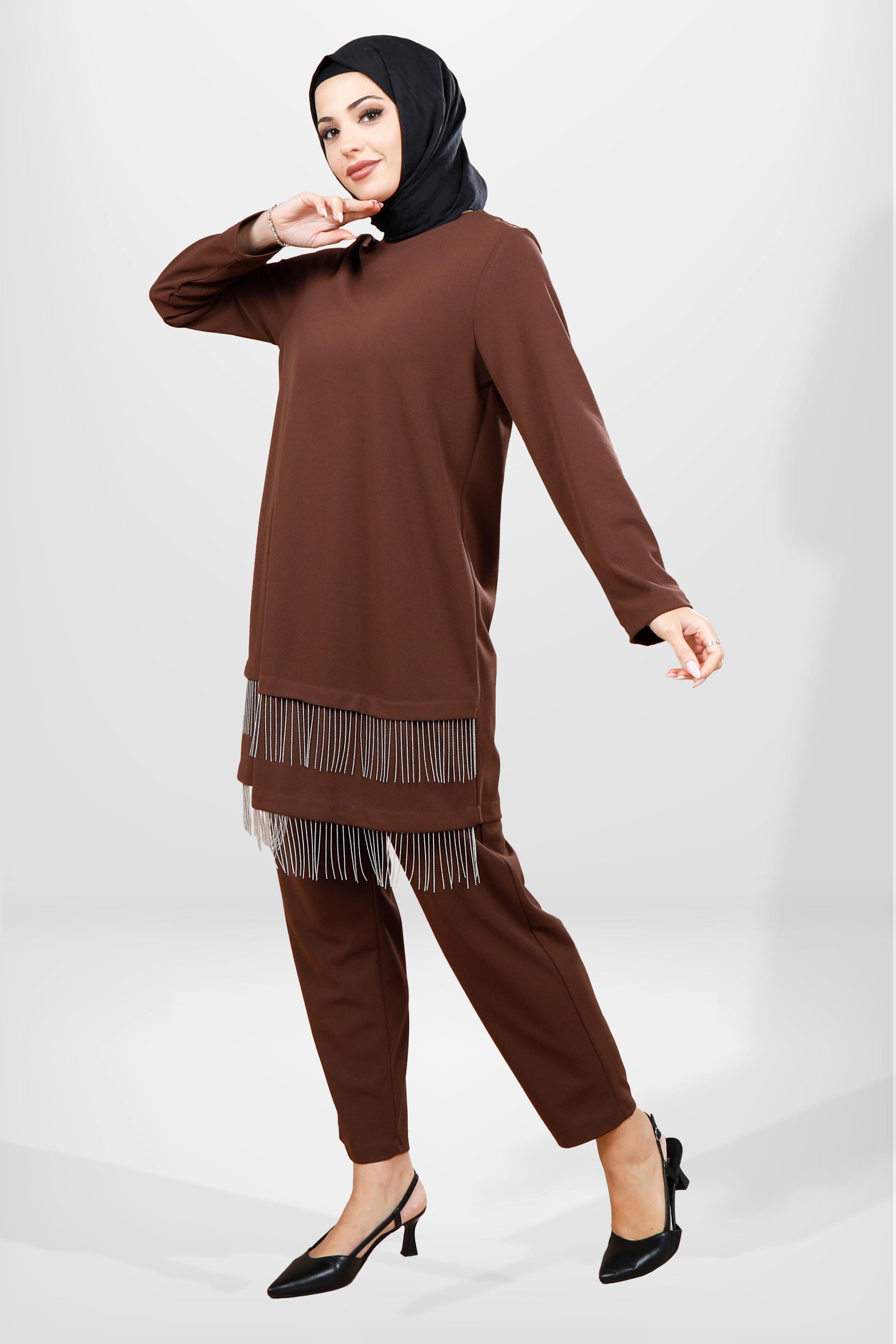 Beyza-4063 TUNİK PANTOLON 2 Lİ TK KAHVE