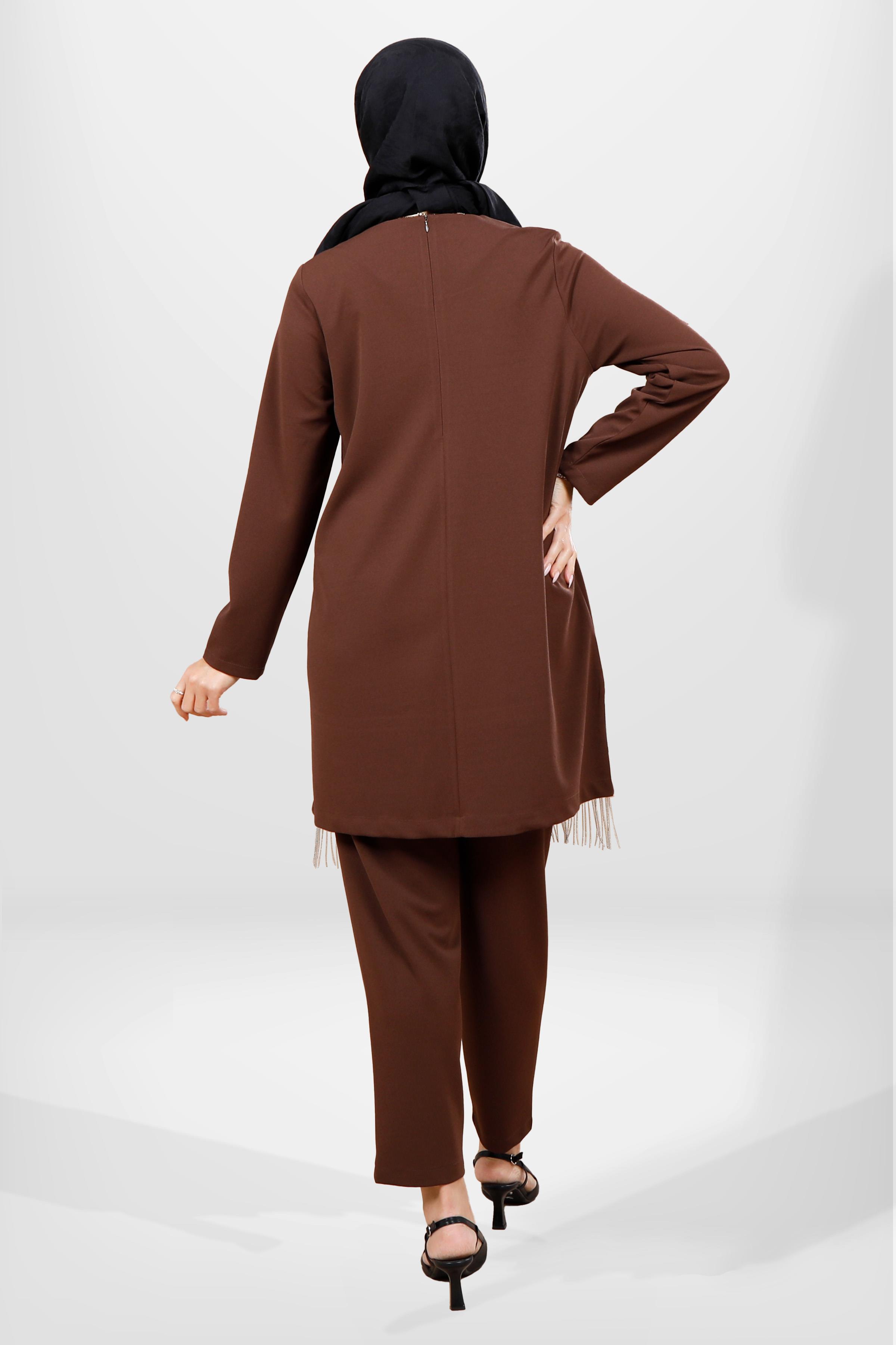 Beyza-4063 TUNİK PANTOLON 2 Lİ TK KAHVE