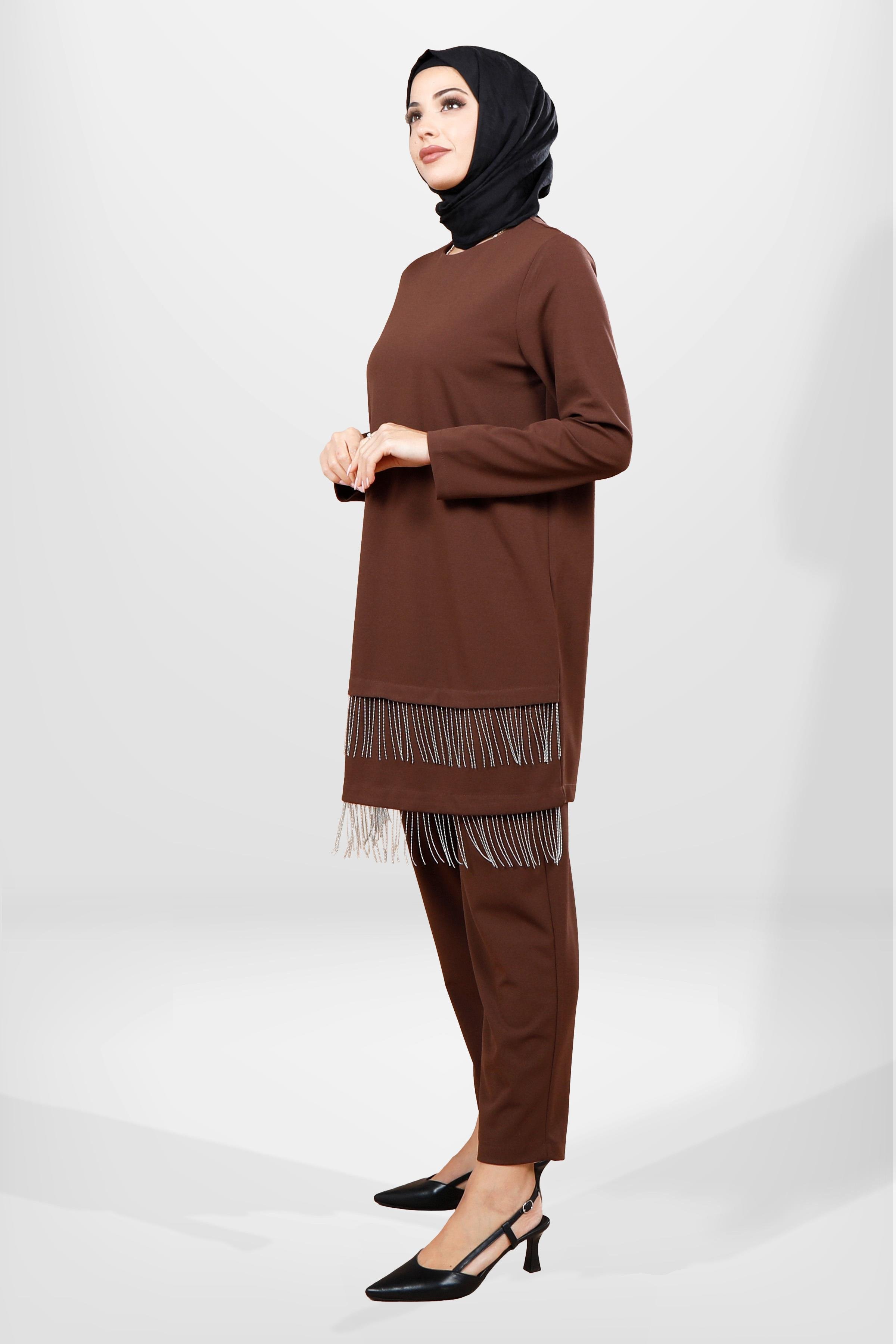 Beyza-4063 TUNİK PANTOLON 2 Lİ TK KAHVE