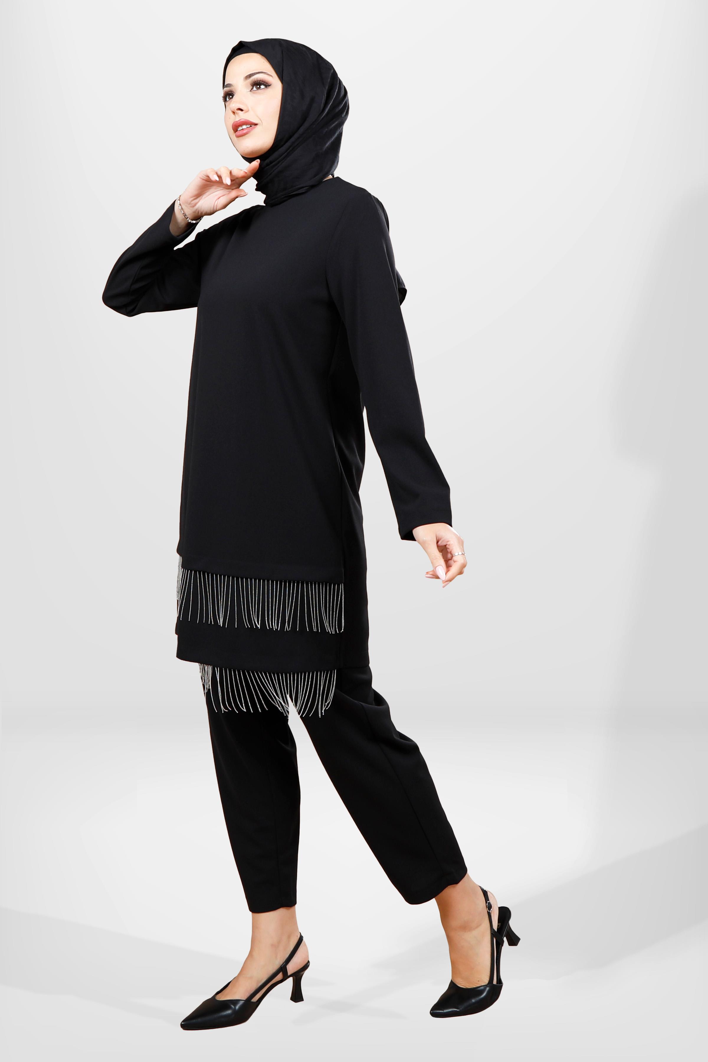 Beyza-4063 TUNİK PANTOLON 2 Lİ TK SİYAH
