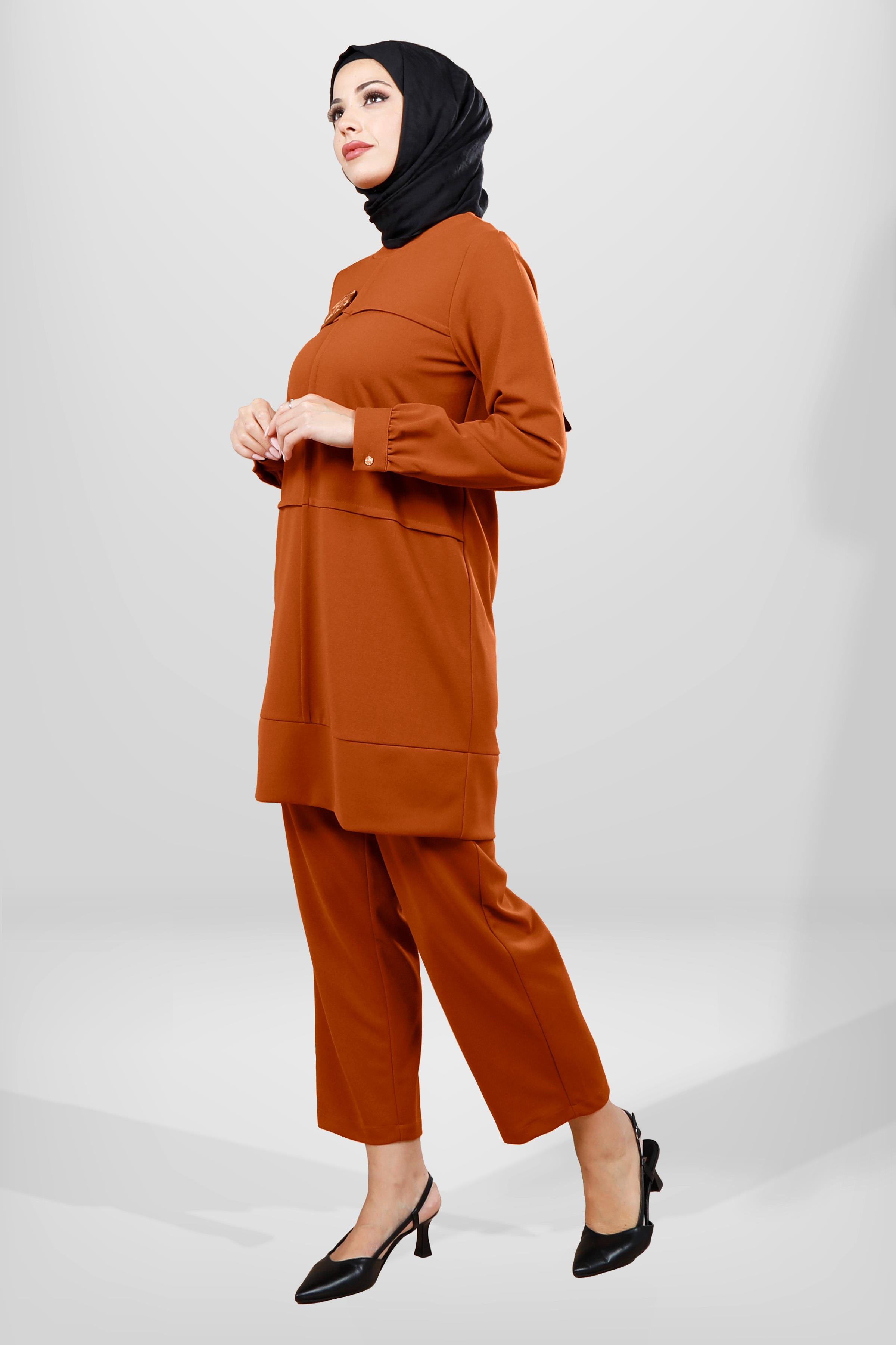 Beyza-4064 TUNİK PANTOLON 2 Lİ TK KİREMİT